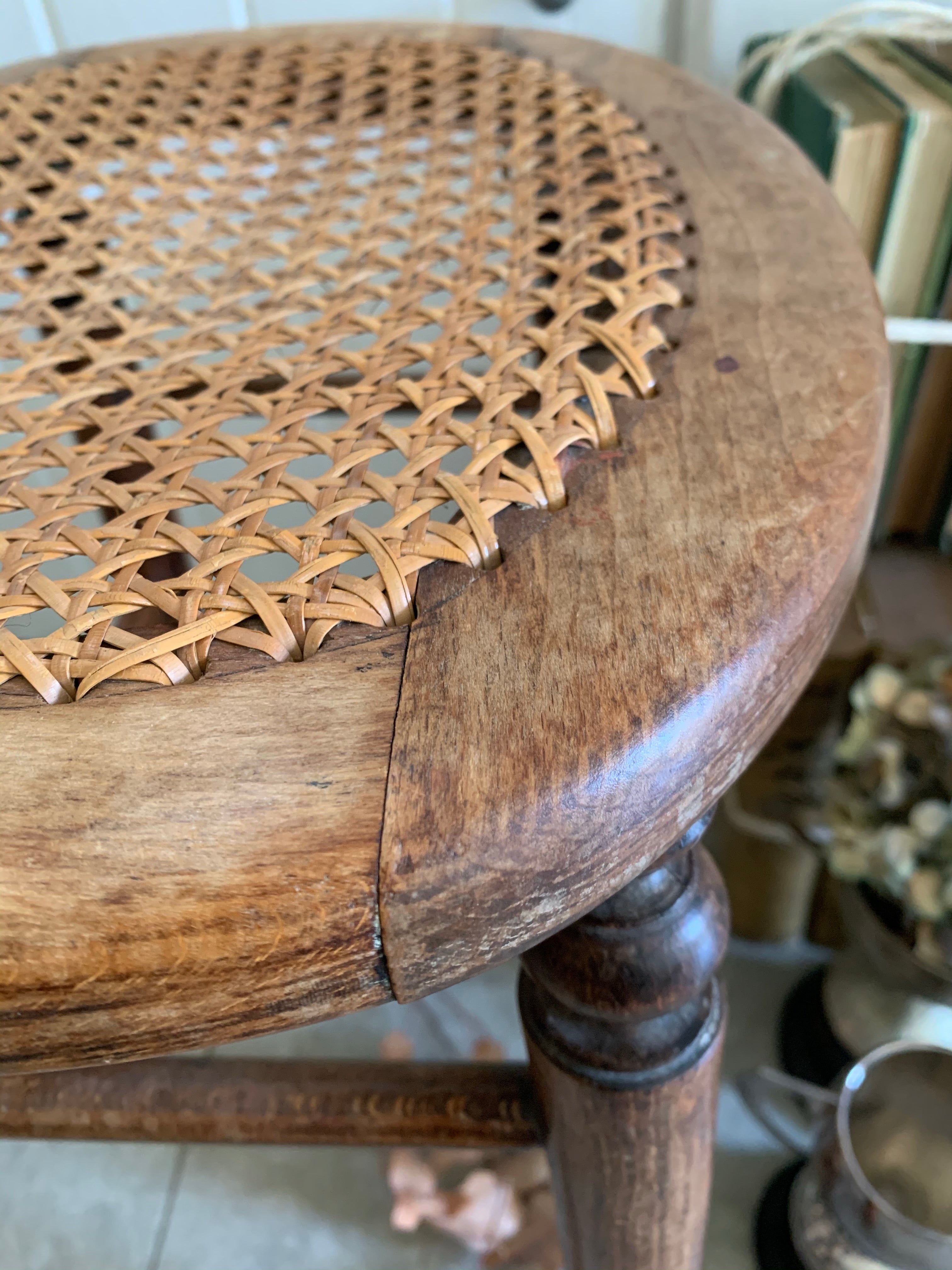 Vintage Stool with Cane Seat