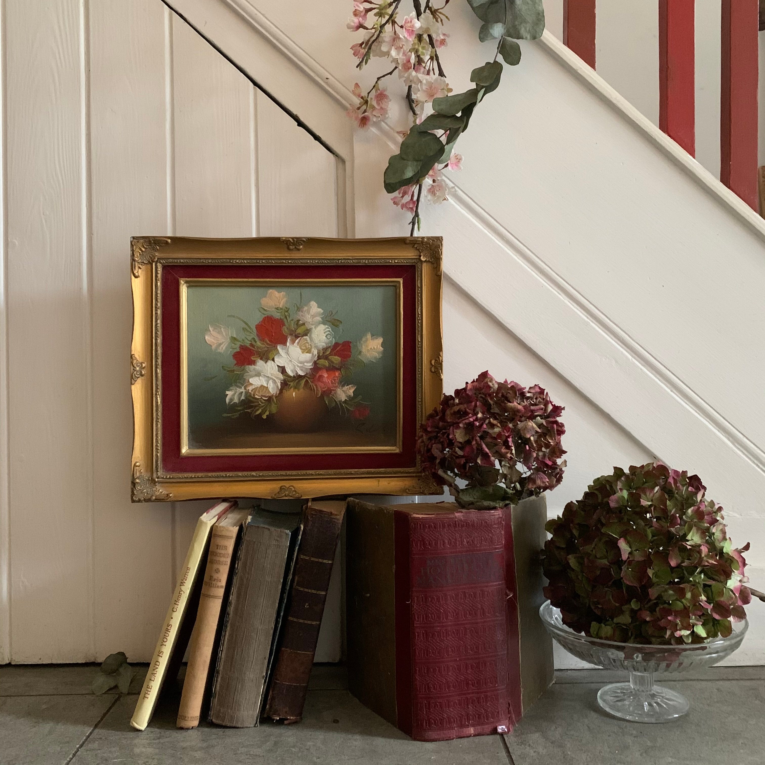 Small Floral Oil Painting with Gilt Frame