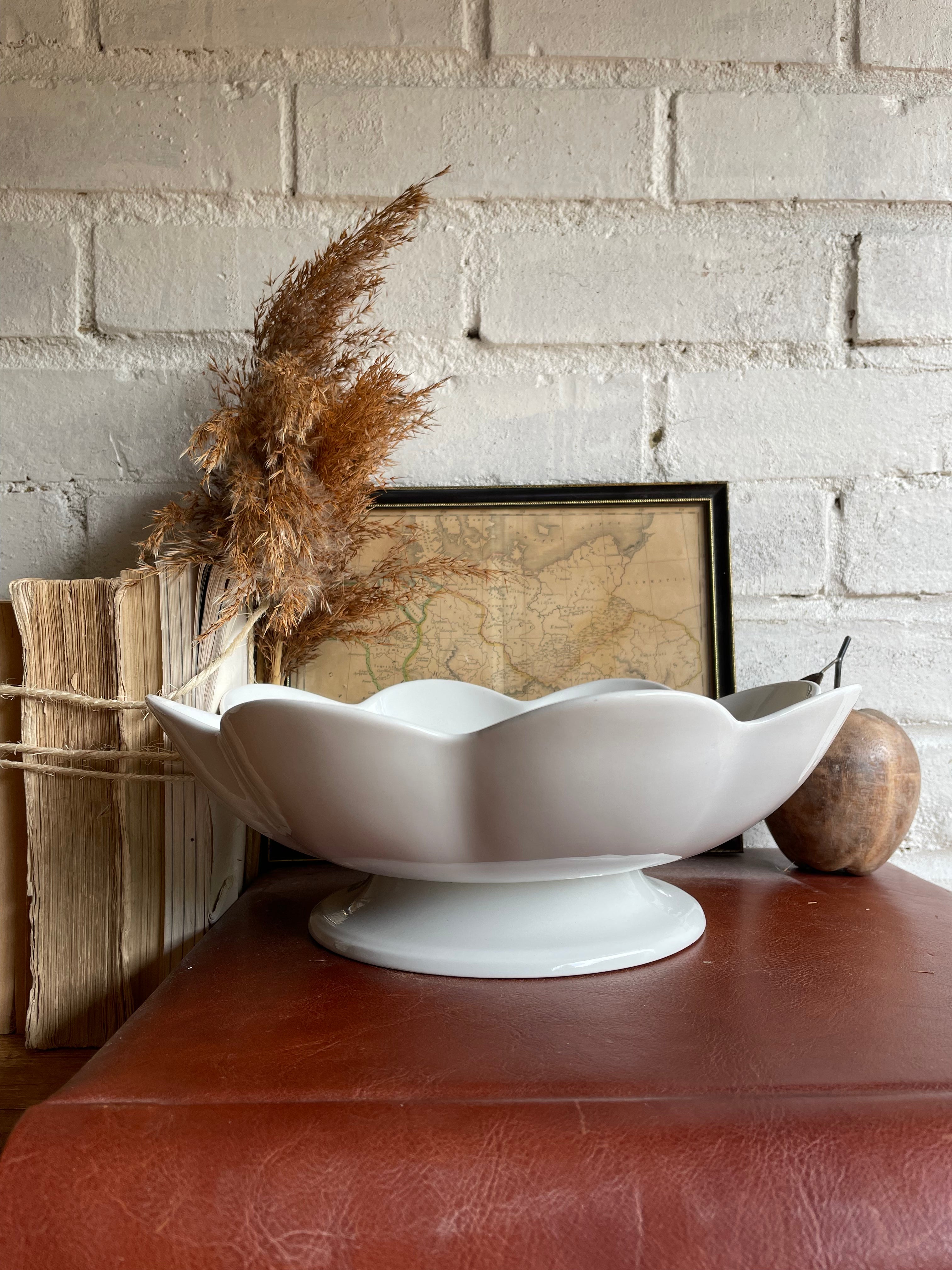 Vintage White Fluted Bowl