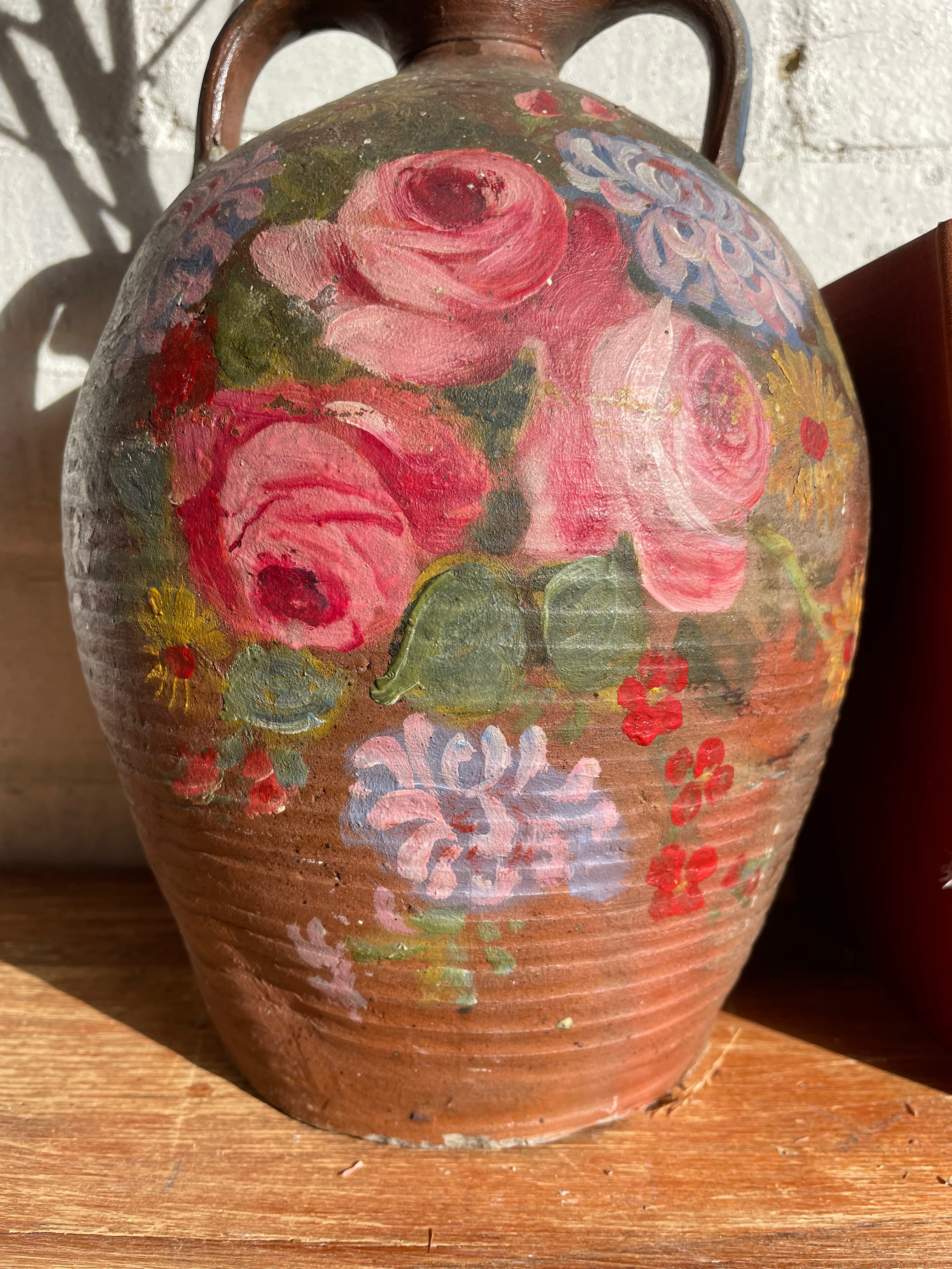 French Hand -Painted Floral Confit Pot