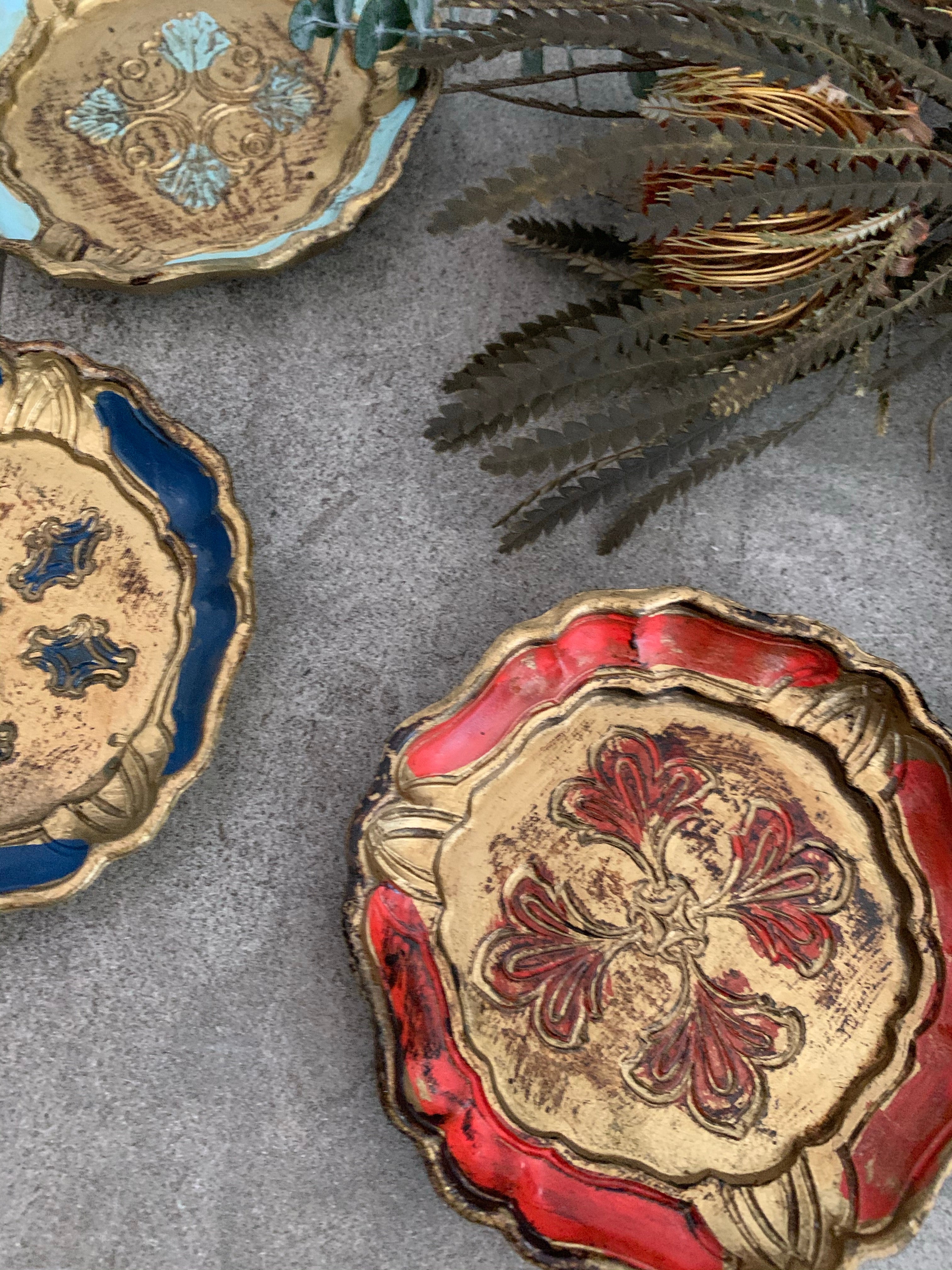 Six Vintage Italian Florentine Coasters - Colour Mix