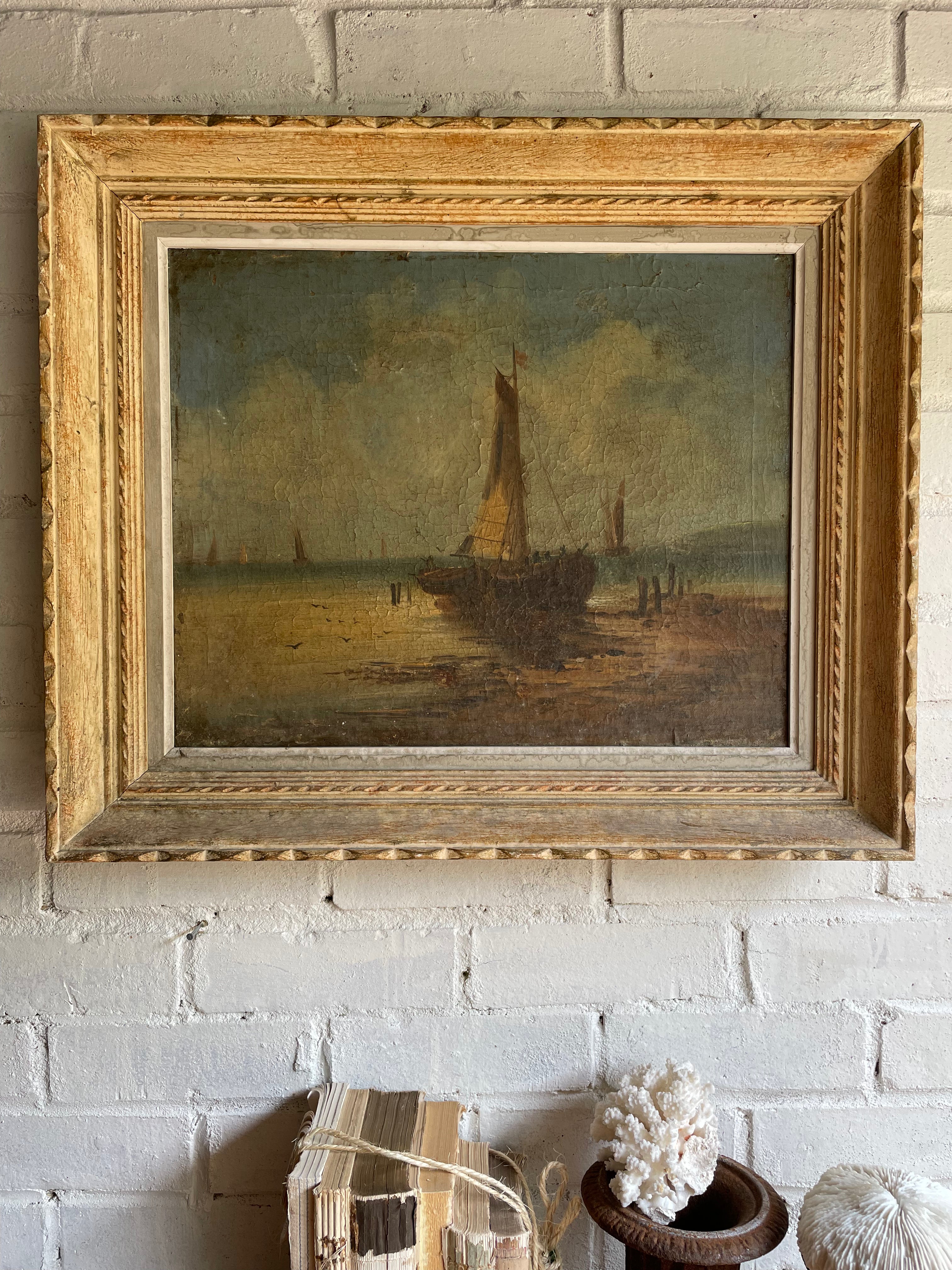 Atmospheric Seascape: Antique Oil on Canvas