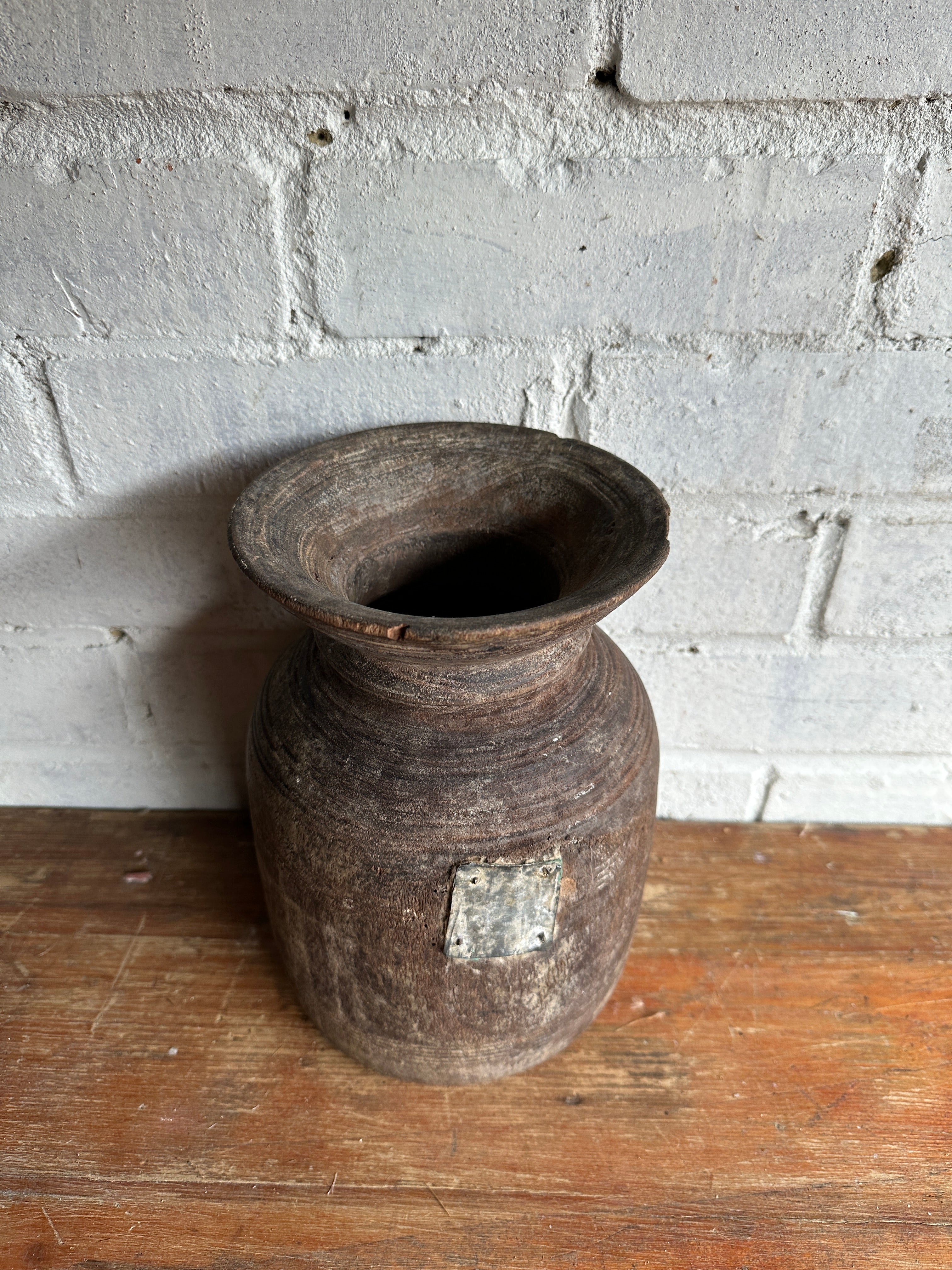 19th Century Tibetan Carved Wooden Curd Pot