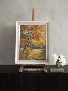 Ochre Treescape: Midcentury Oil on Board