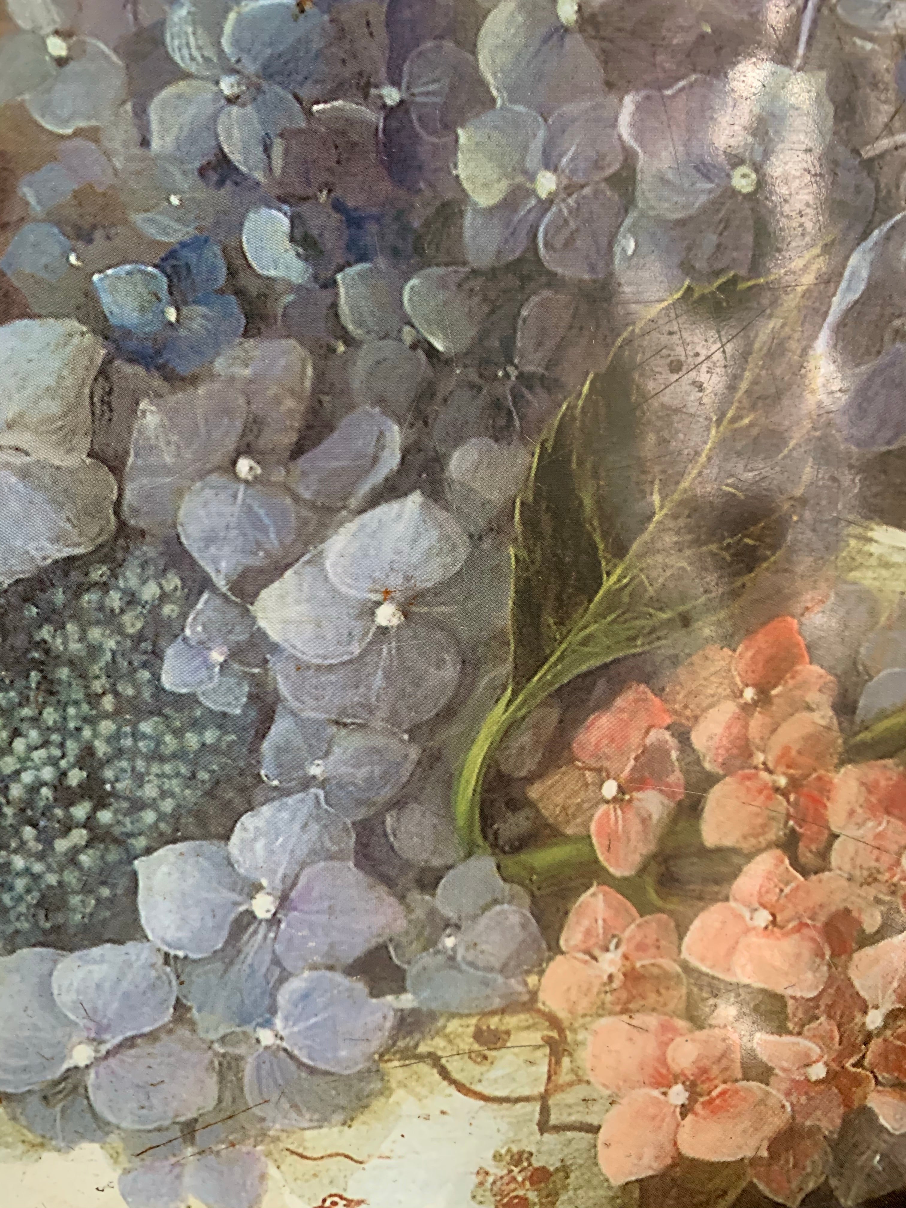 Large Decorative Tin Tray with Hydrangeas