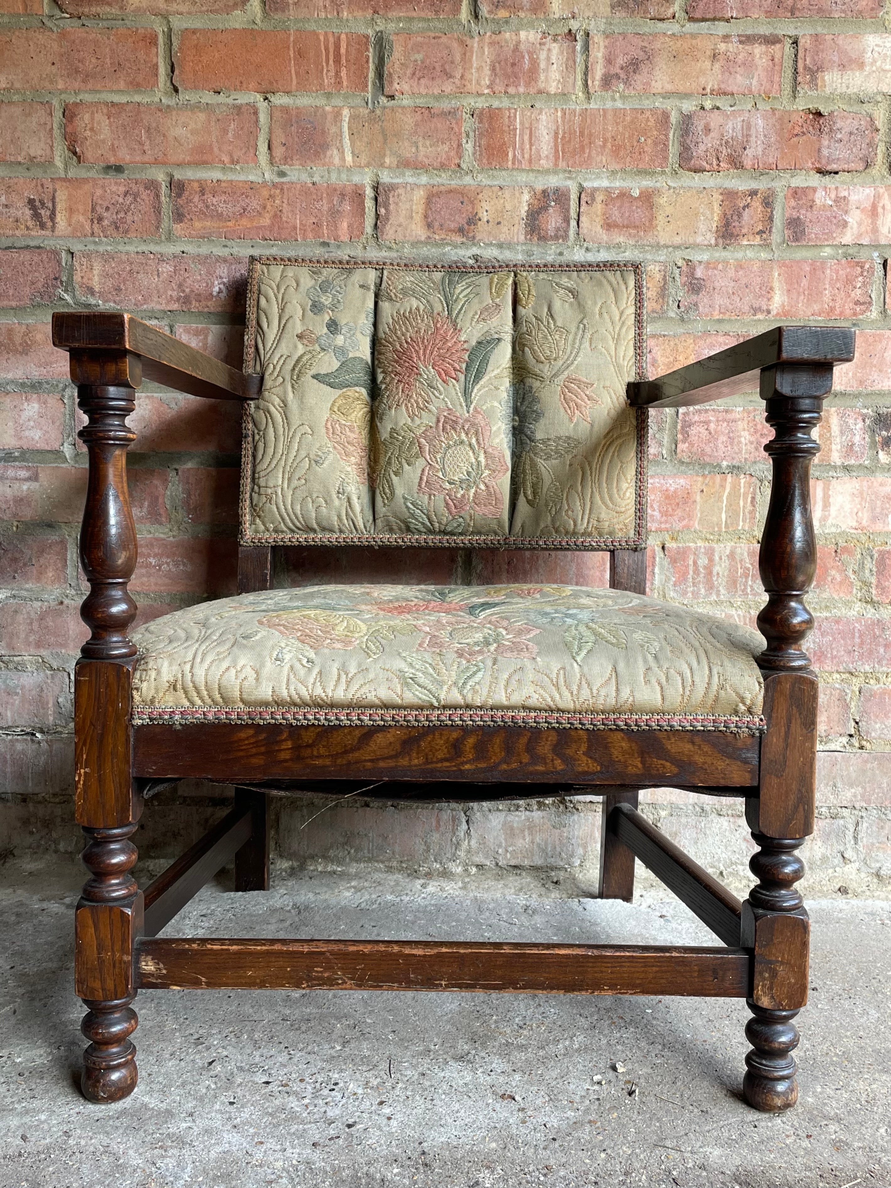 Victorian Low Chair with Original Embroidered Fabric