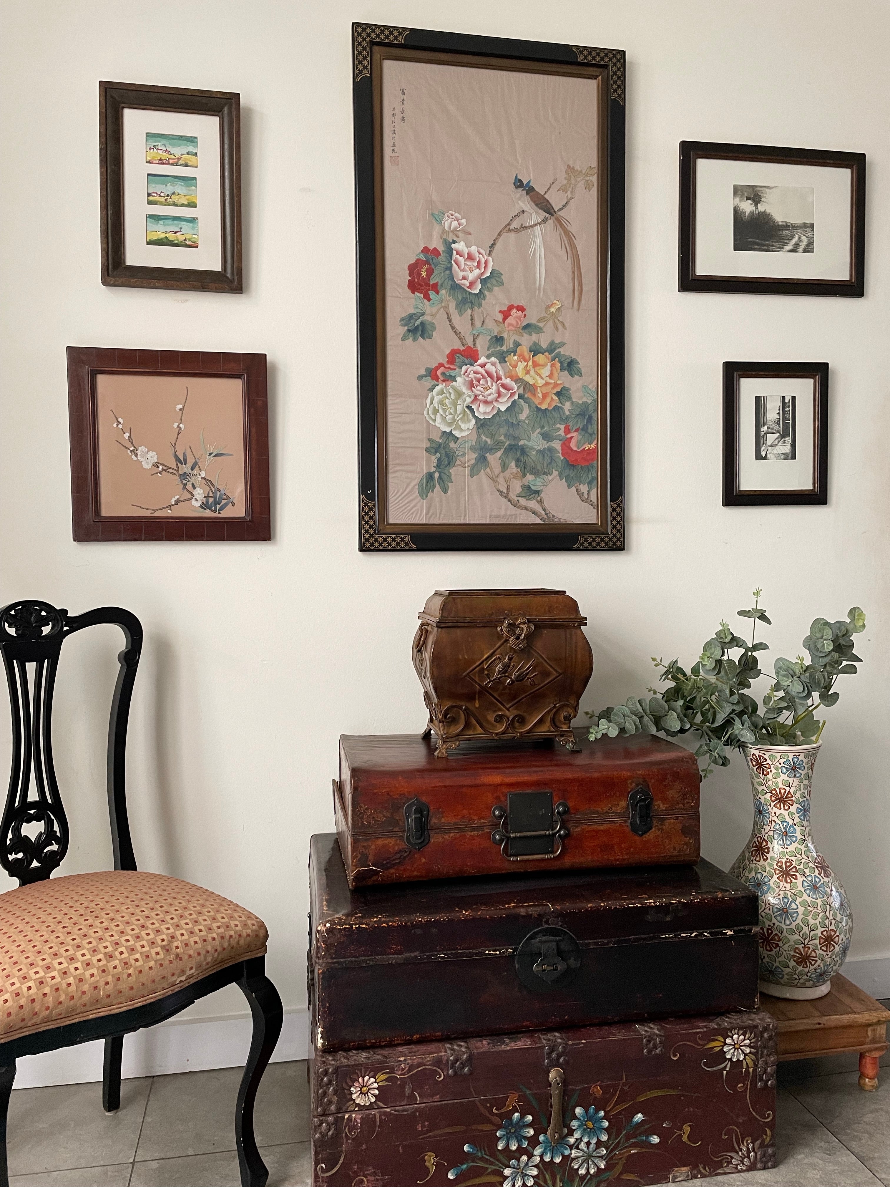 Large Metal Box with Bird Decoration