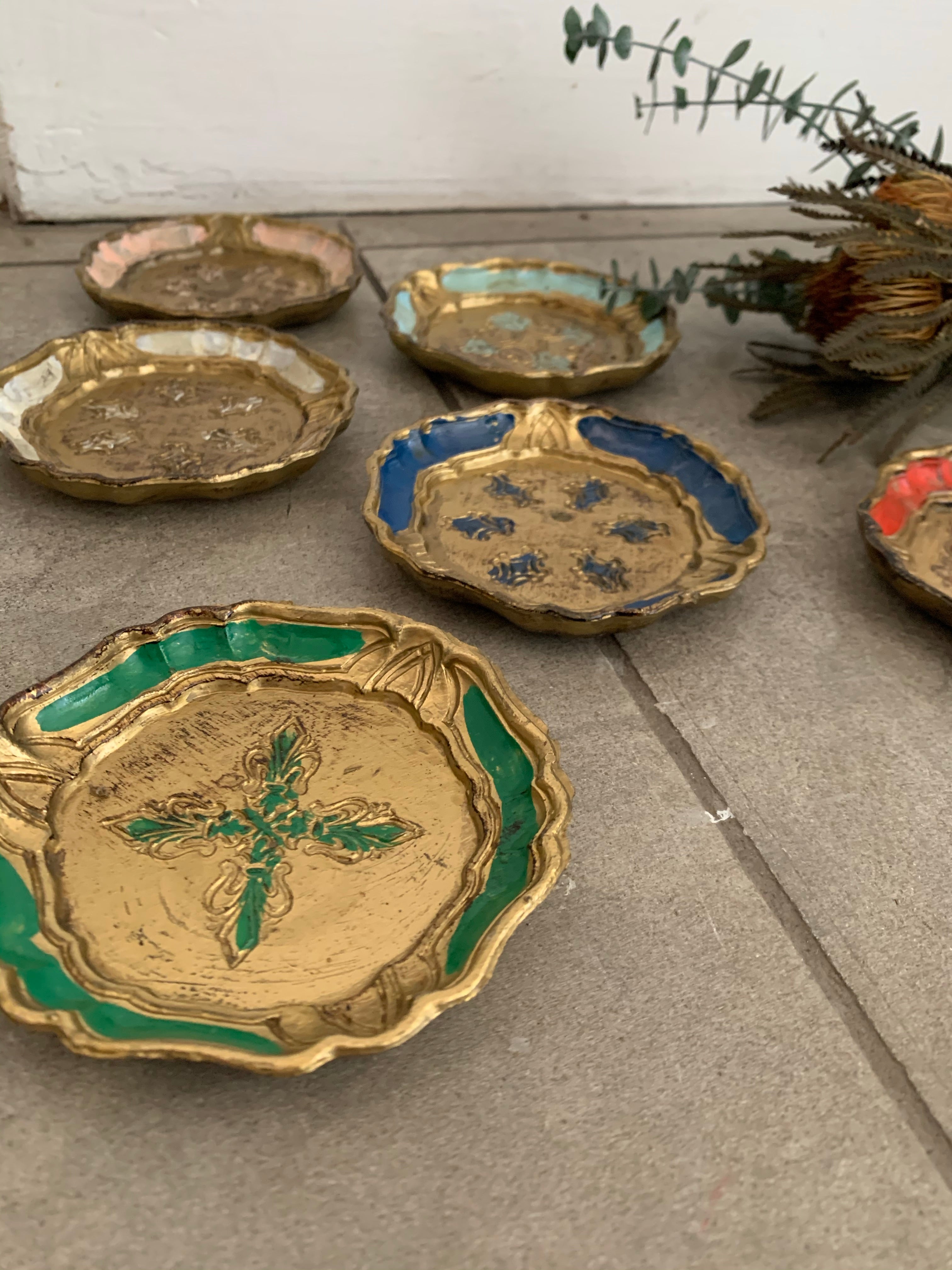 Six Vintage Italian Florentine Coasters - Colour Mix