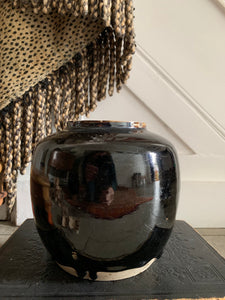 Medium Black Glazed Chinese Pottery Jar