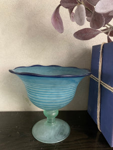 Blue Frosted Glass Pedestal Bowl