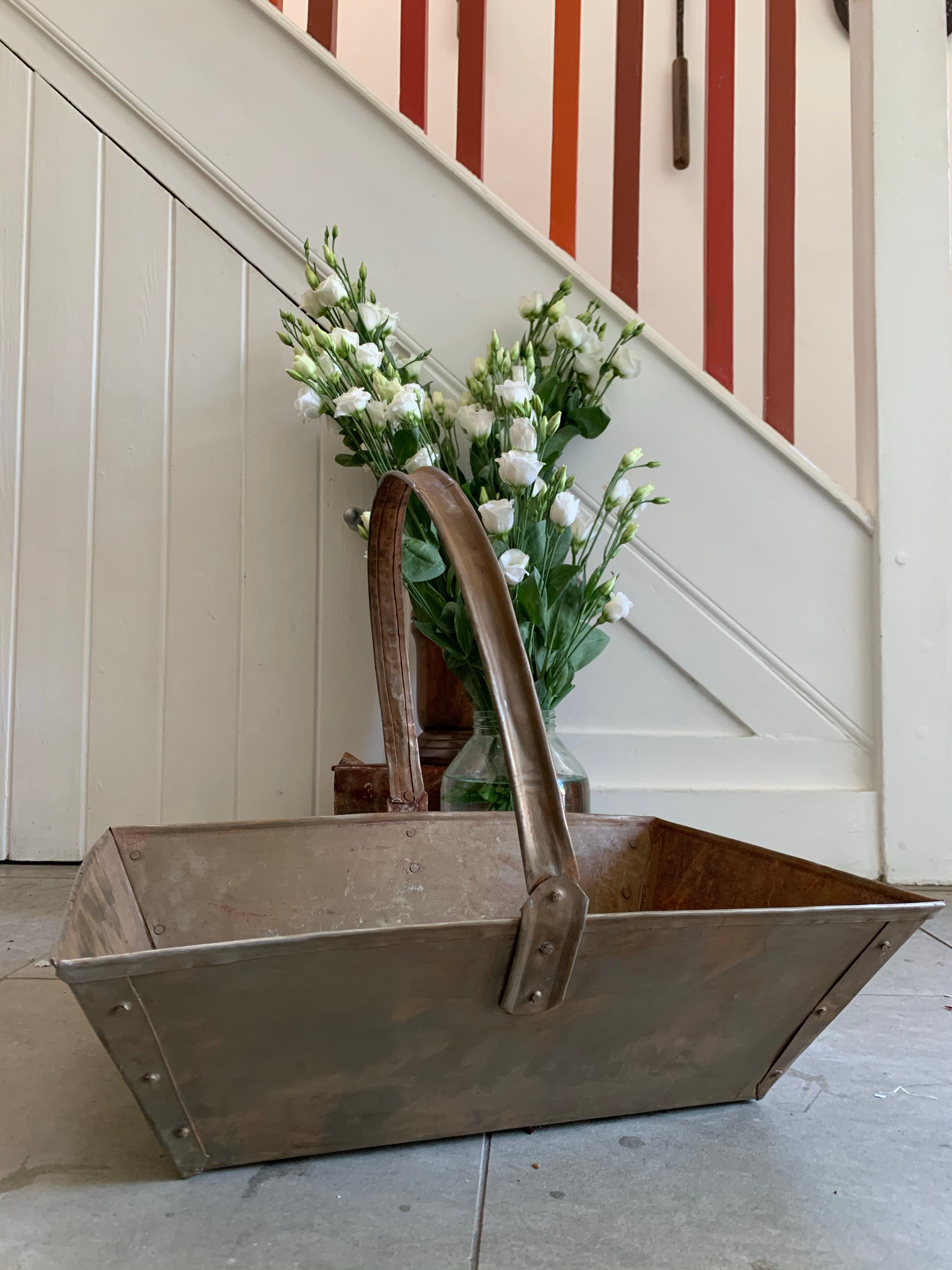 Large Rustic Metal Trug with Adjustable Handle