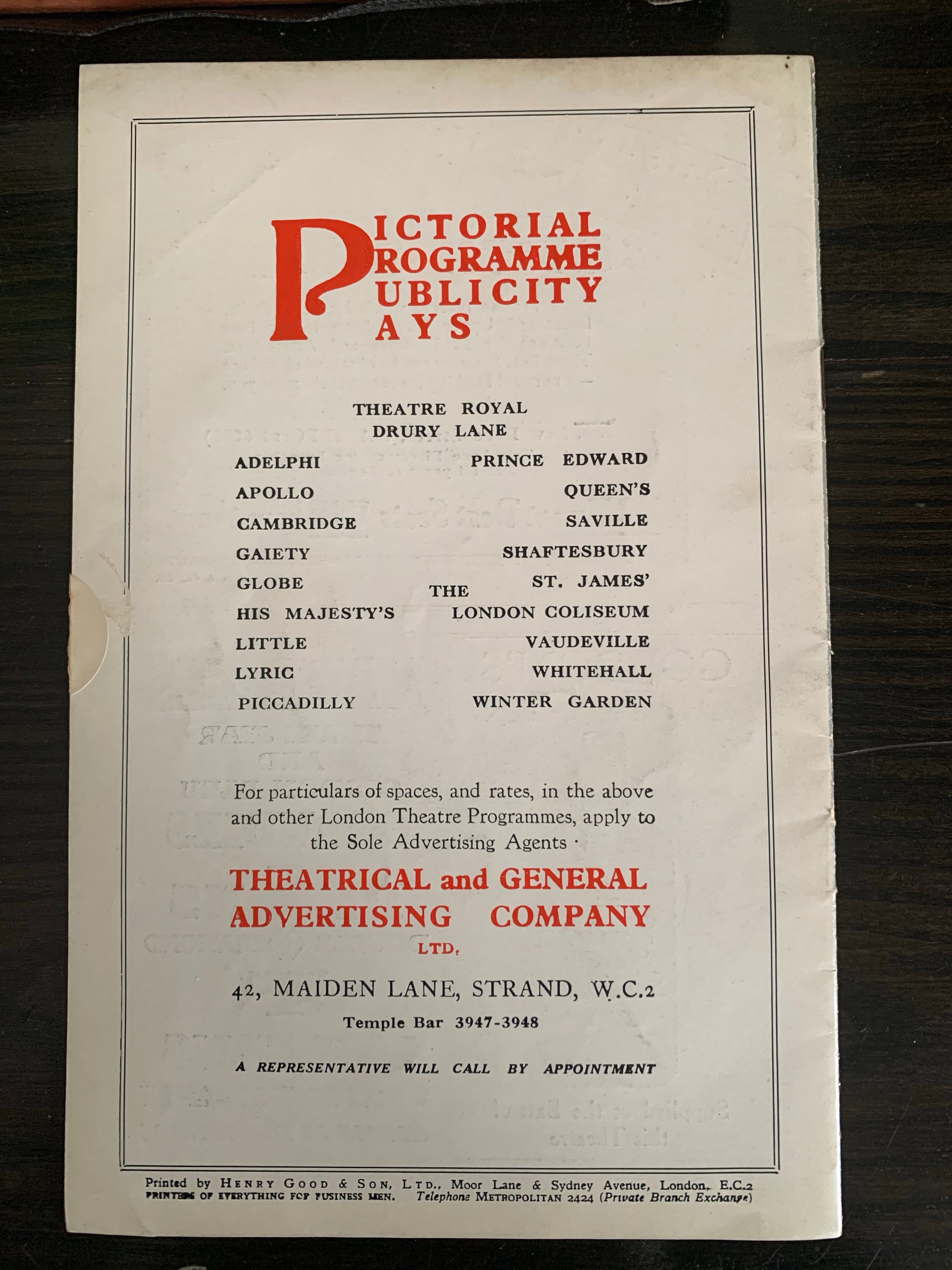 1930s Theatre Programme