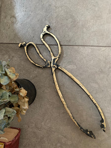 Large Gold and Black Vintage Coal Tongs