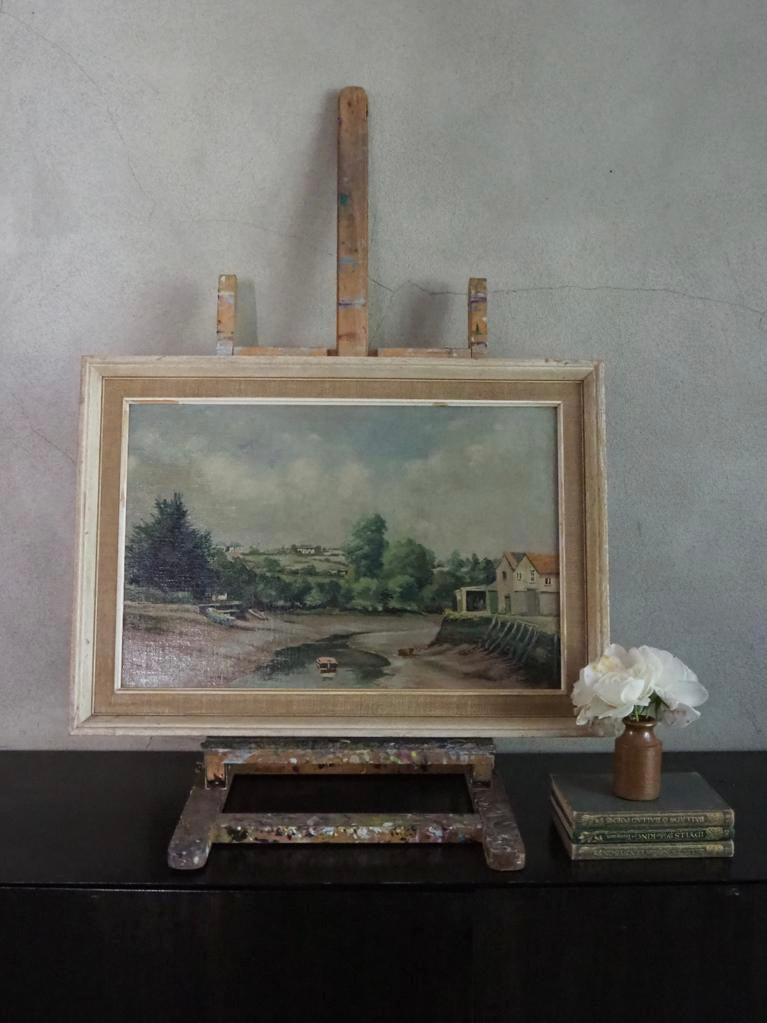 Water Channel: Signed Midcentury Oil on Board
