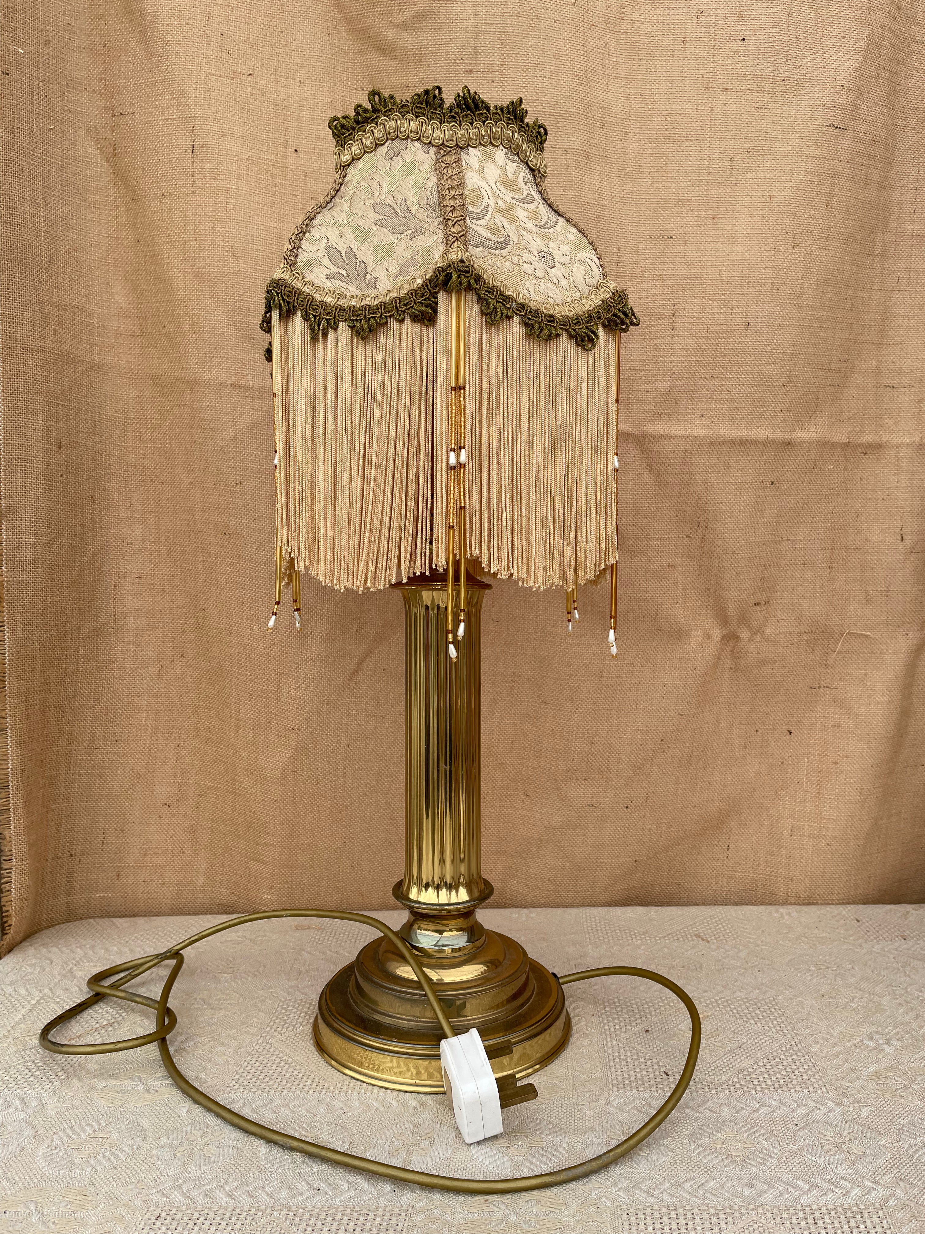 Antique Gold Lamp with Fringing & Tapestry
