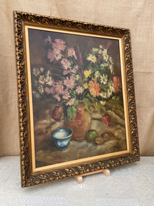 1930s Belgian Floral Still Life: Oil on Canvas
