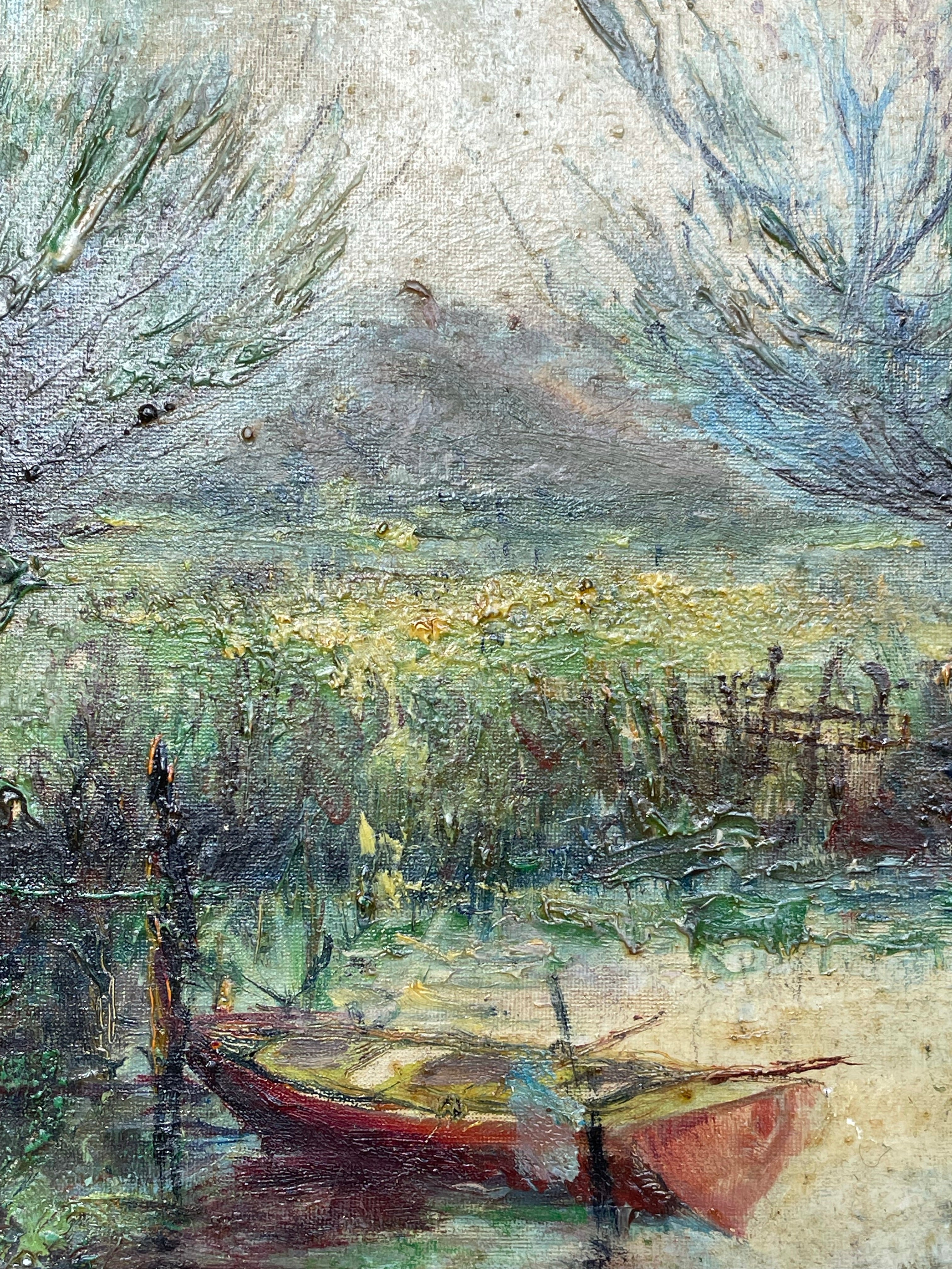 Lake and Trees : French Oil on Board