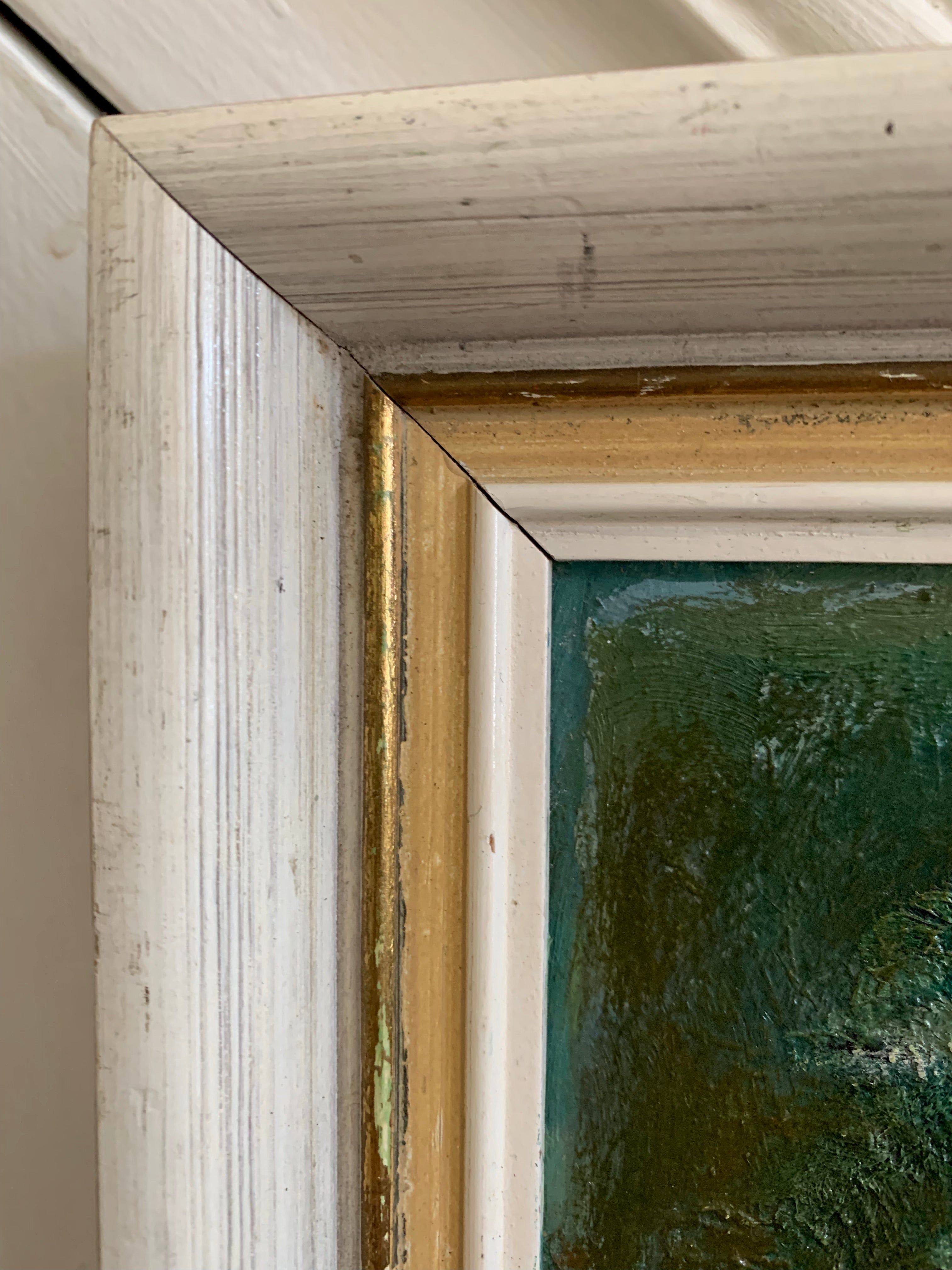 Small Vintage Floral Oil  in shades of green