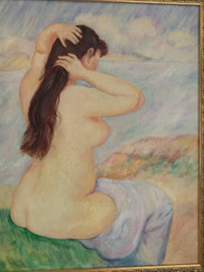 Portrait of a Bather: Framed Oil on Canvas