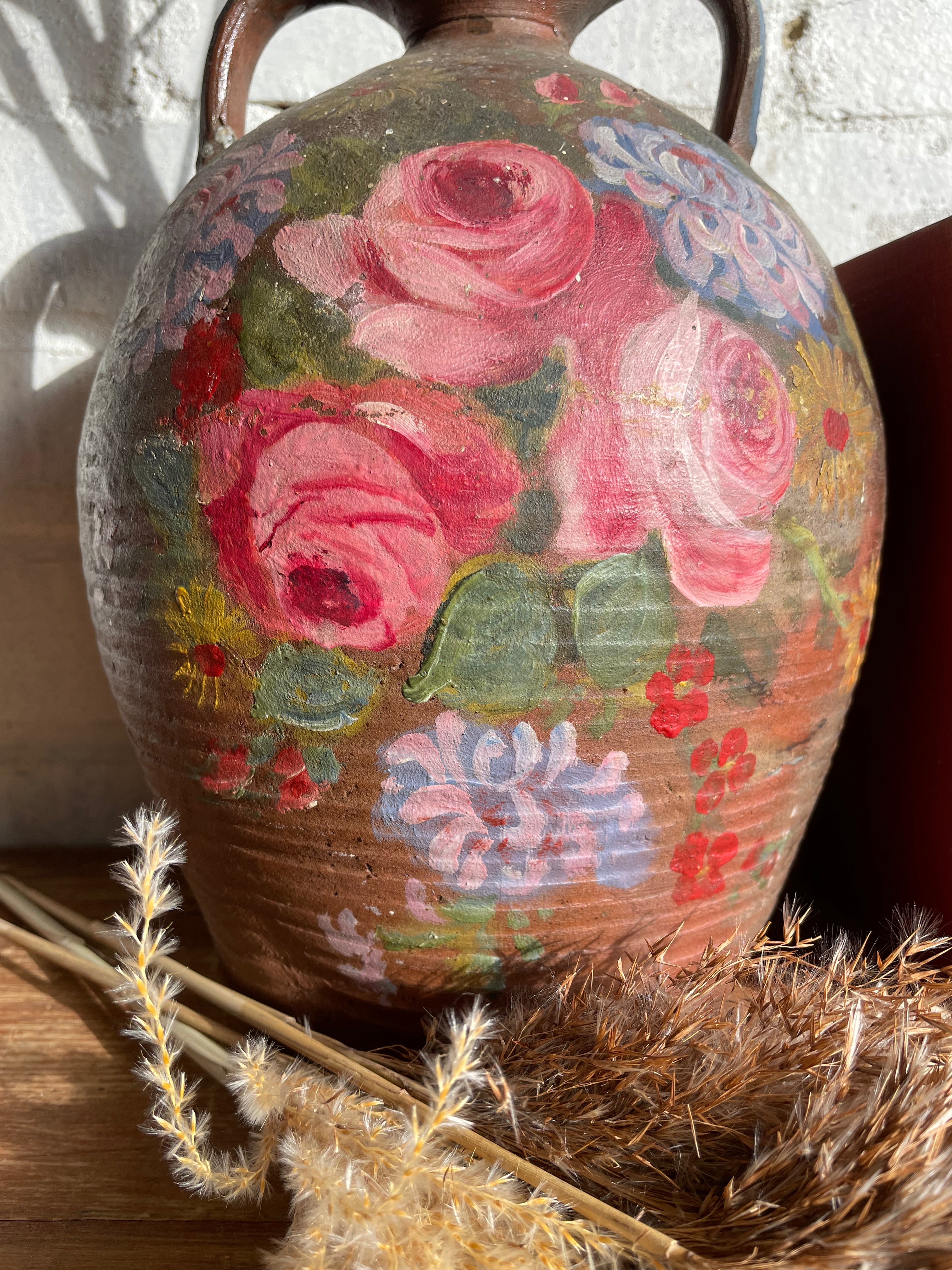 French Hand -Painted Floral Confit Pot