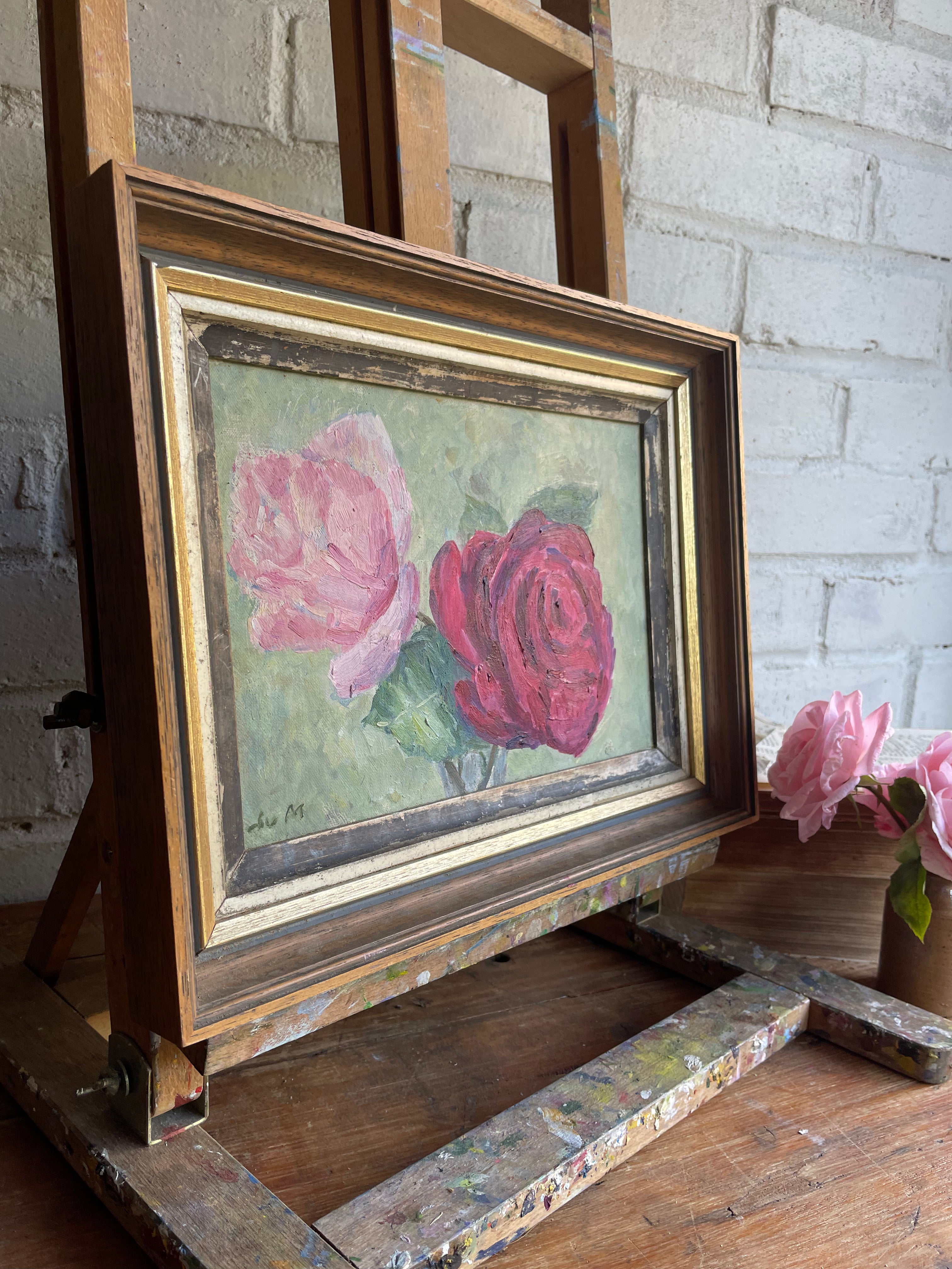 Pink Roses: Small Floral Oil on Canvas