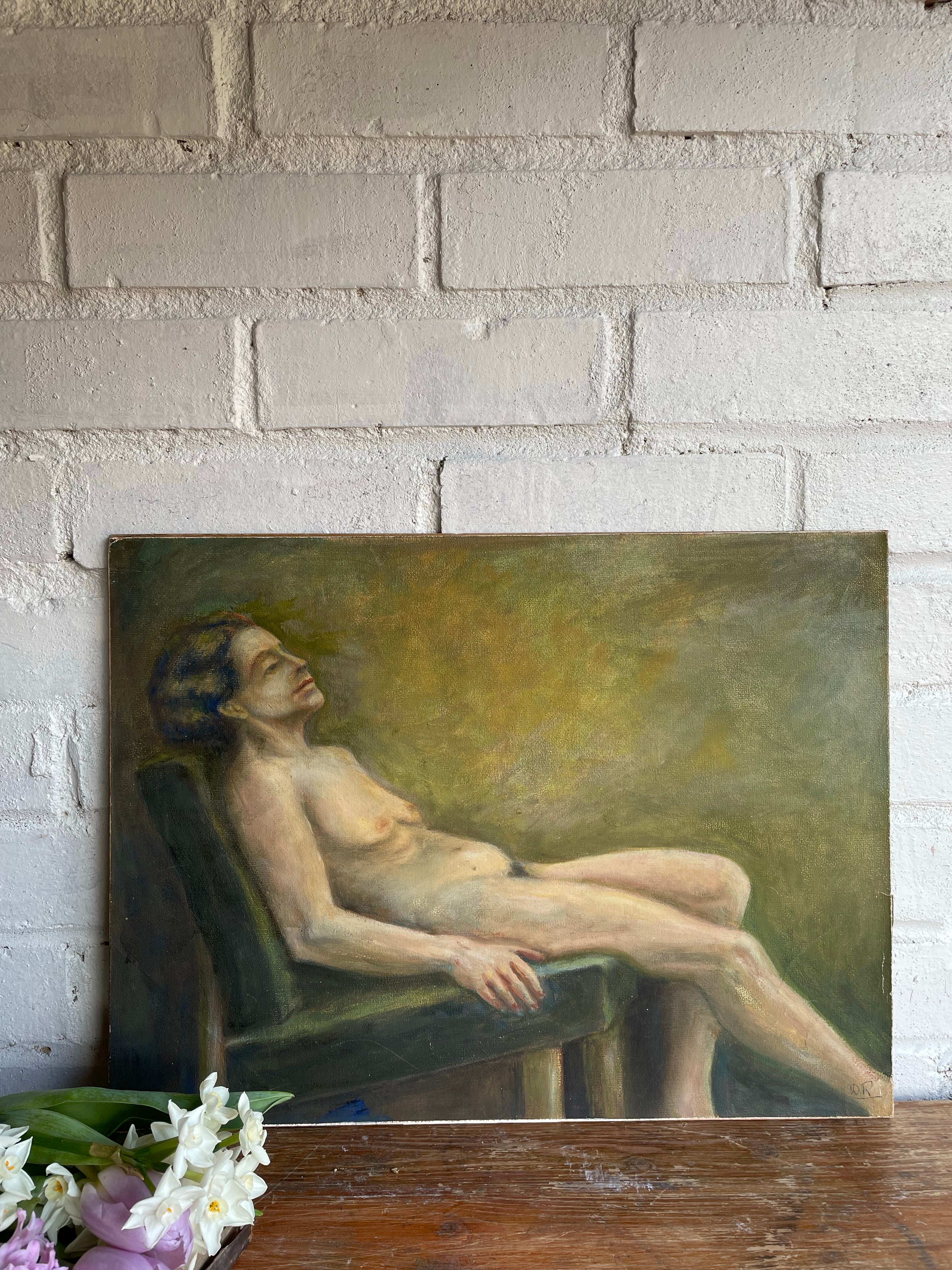 Reclining Nude: Oil on Paper and Board