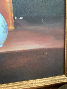 Still-Life with Leather Books: Large Framed Oil Painting