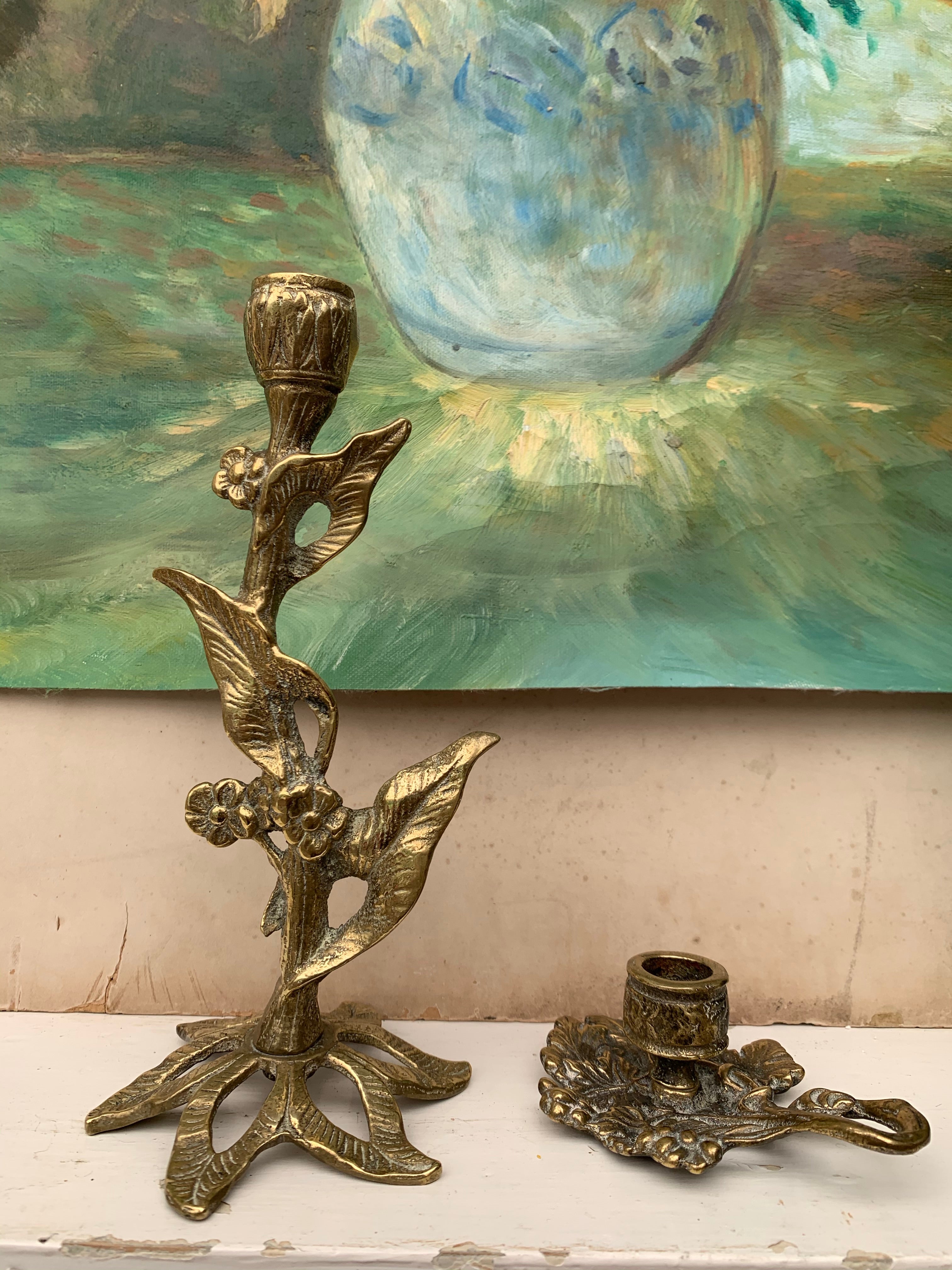 Ornate Floral Gilt Candlestick Pair
