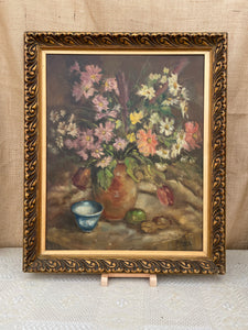 1930s Belgian Floral Still Life: Oil on Canvas