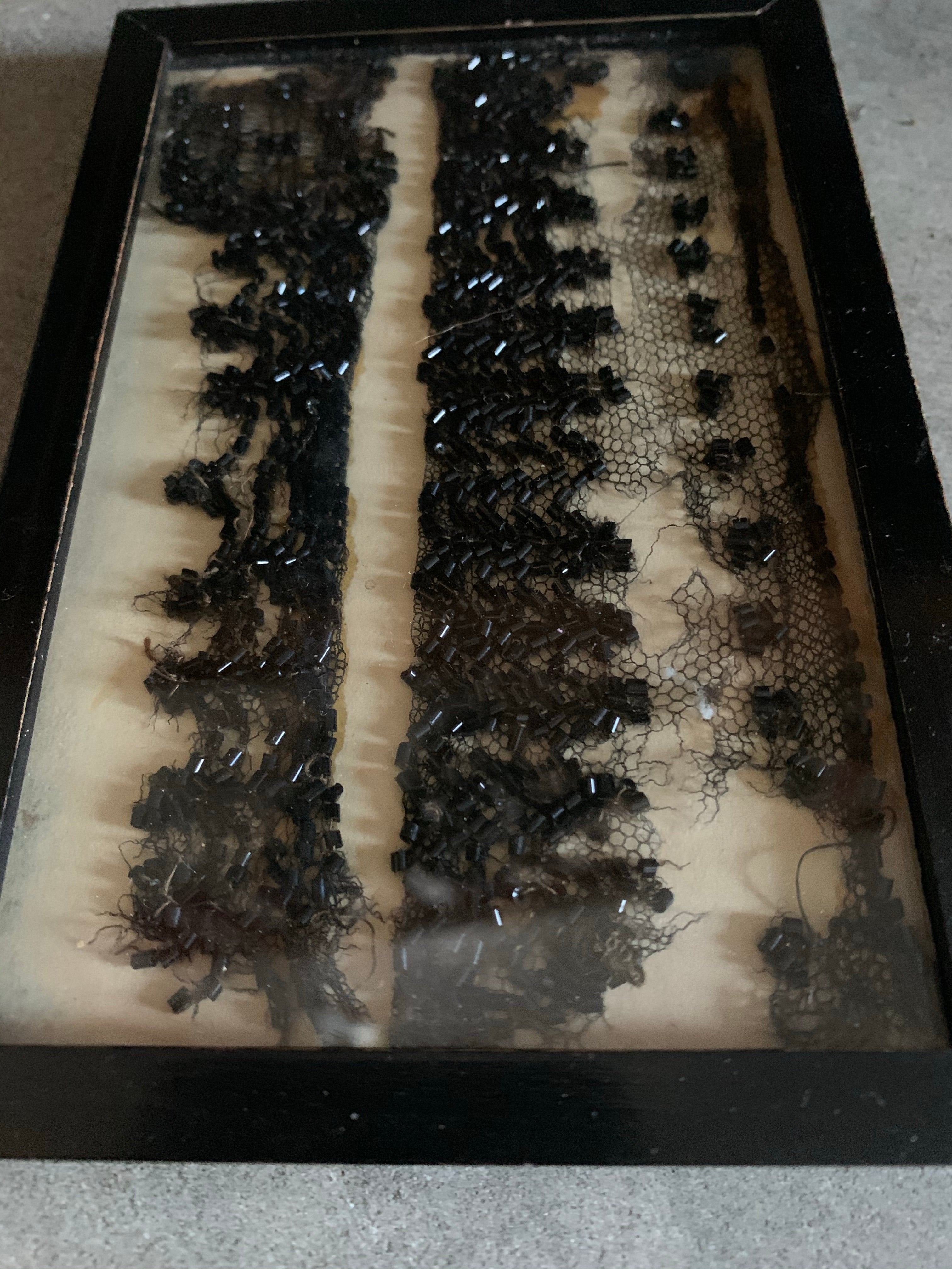 Framed 19th Century Jet Lace Fragment