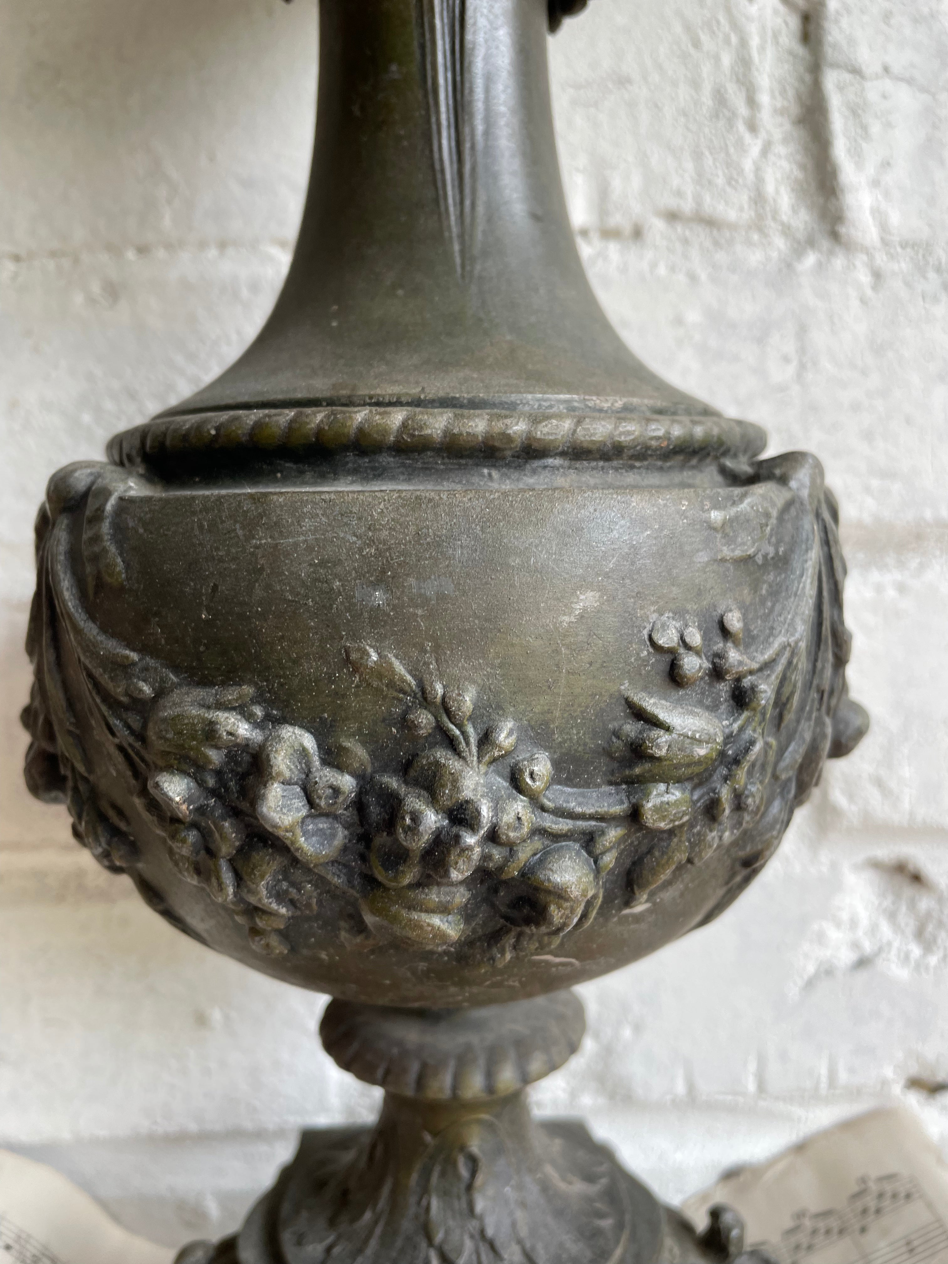 Antique Metal Urn with Wood Base