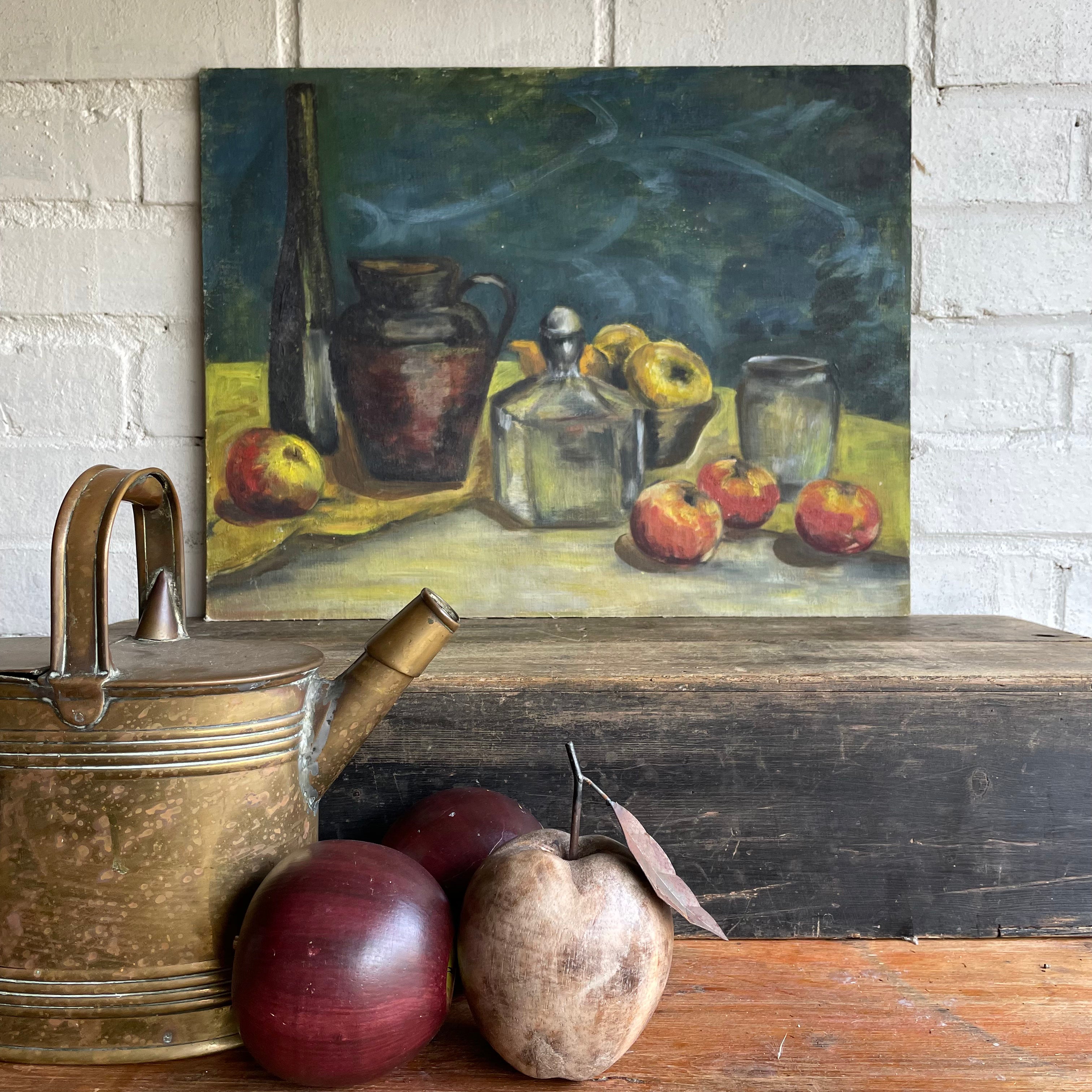 Still life with apples: Oil on Hessian and Board