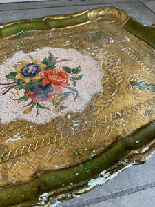 Large Florentine Gilt Tray with Floral Detail
