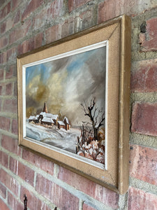 Vintage Oil on Board: Wintry Forest