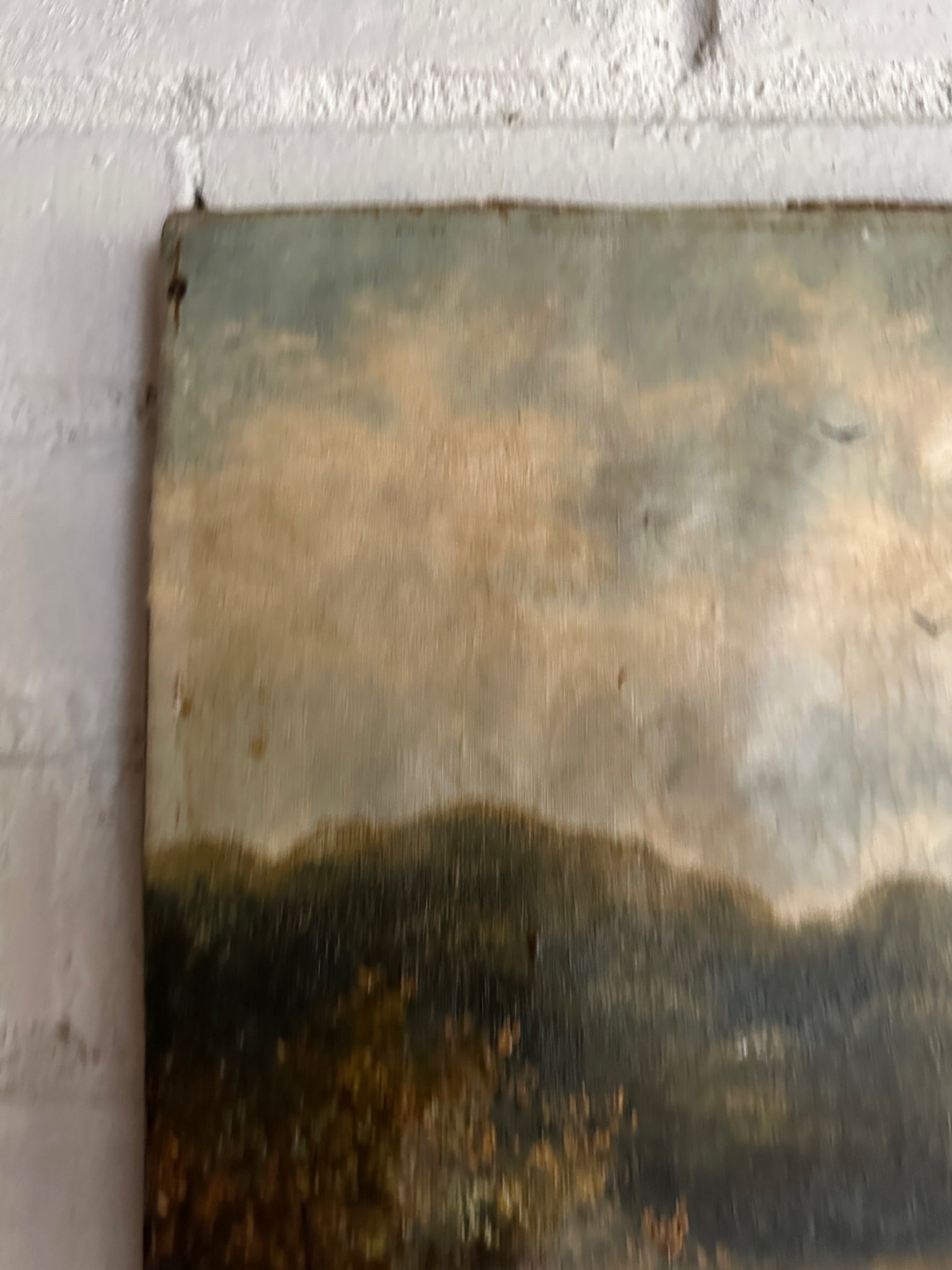 19th Century Landscape with Woman & Dog: Unframed Oil on Canvas