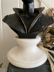 Black Lacquered Bust on Alabaster Base