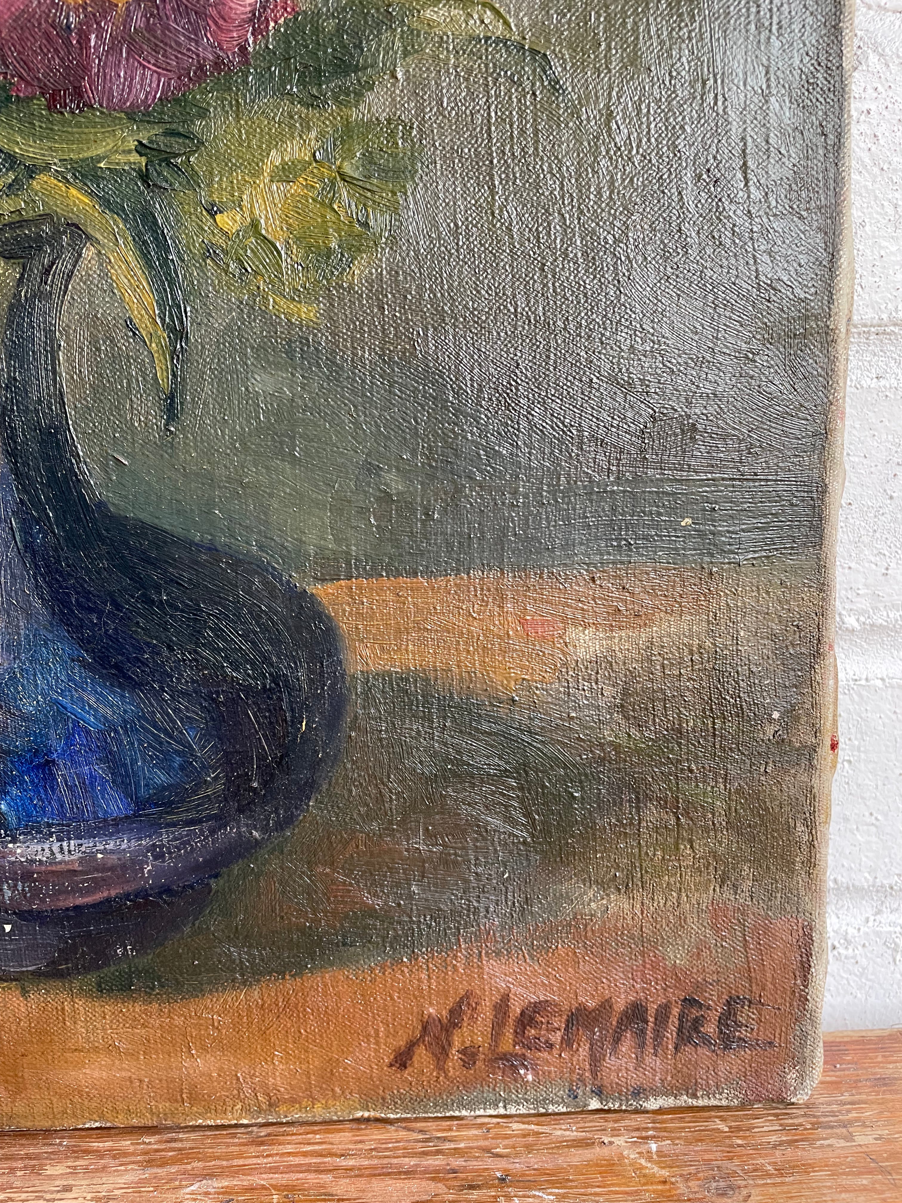 Antique Belgian Floral Still Life: Oil on Canvas