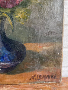 Antique Belgian Floral Still Life: Oil on Canvas