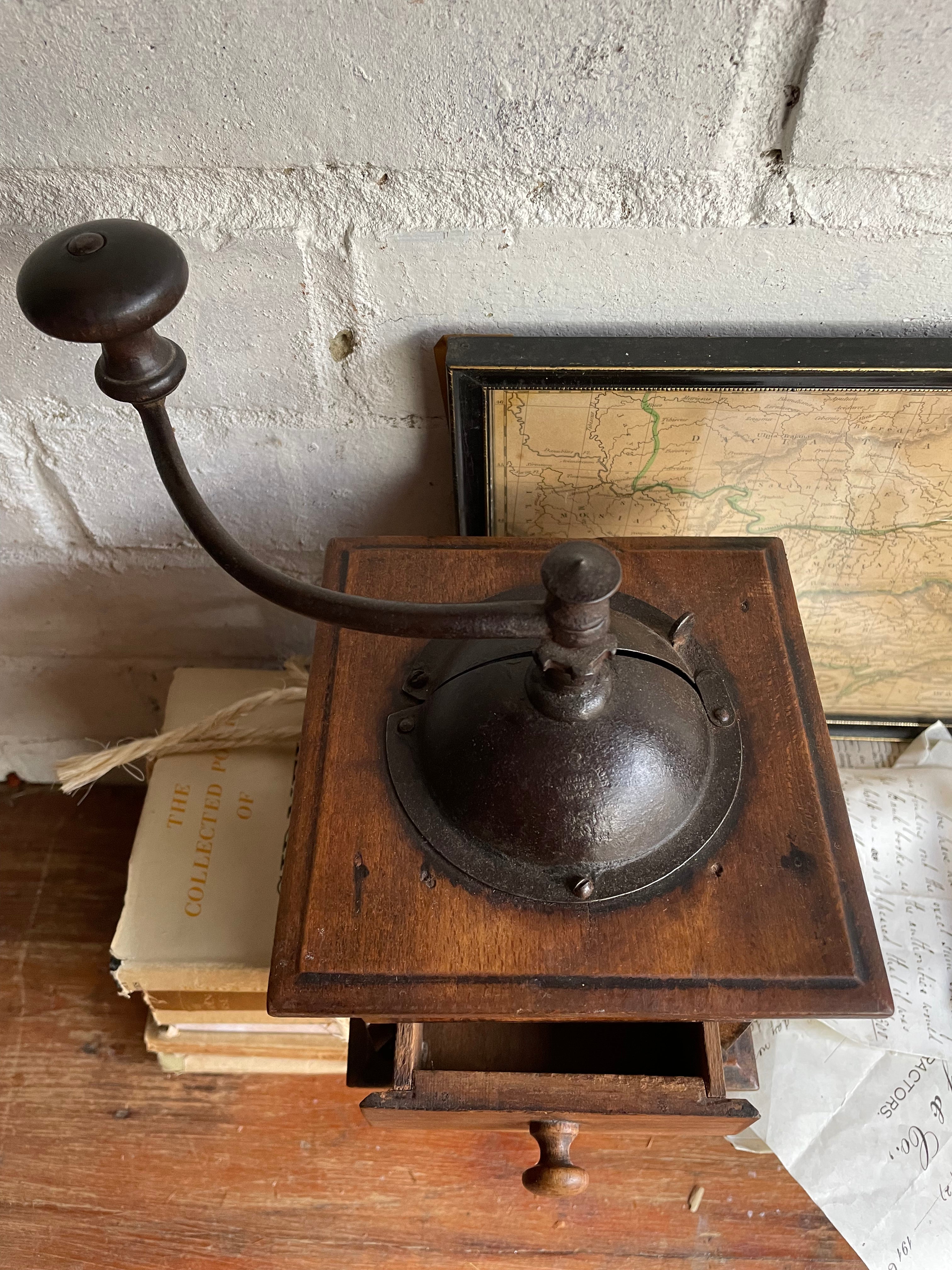 Antique Coffee Grinder with Iron Handle