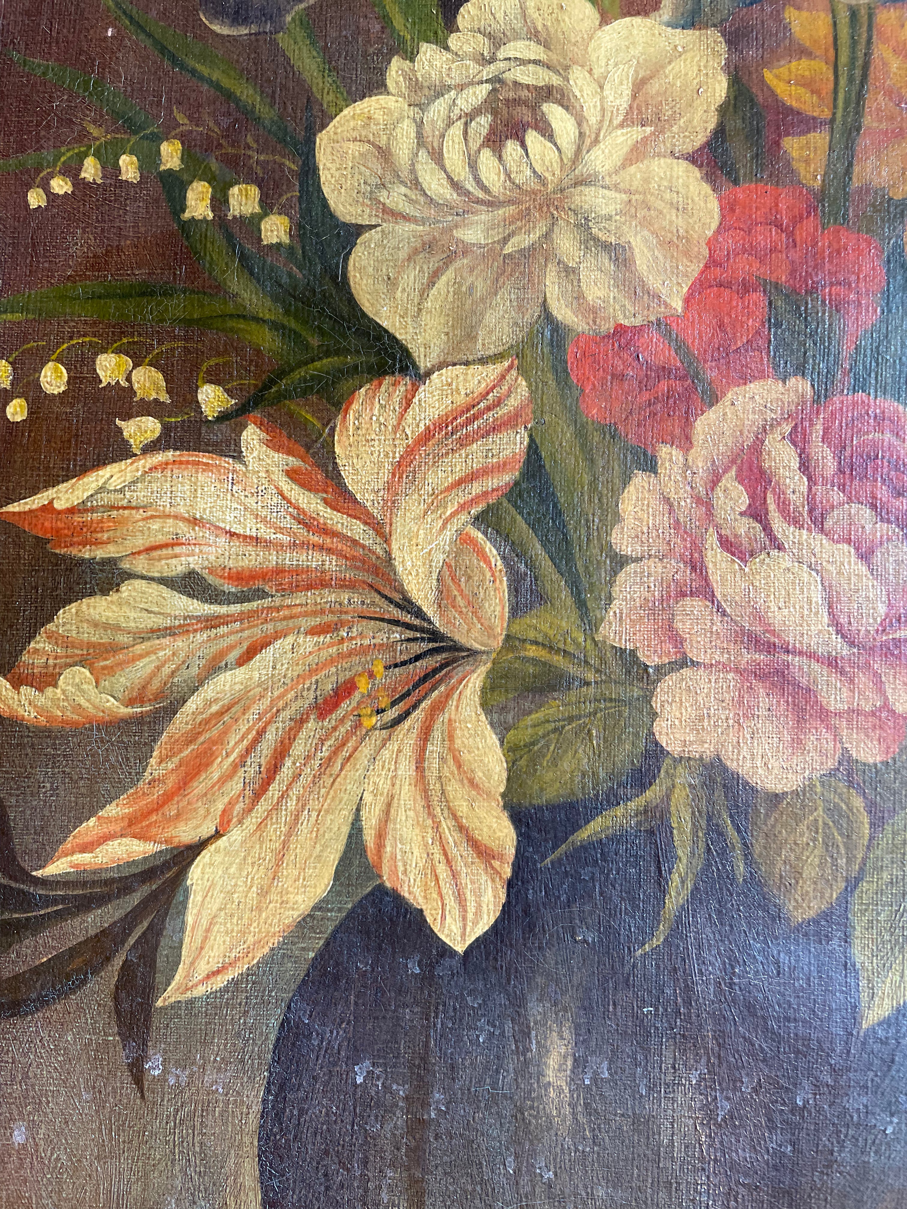 Muted Hues Floral: Antique Oil on Canvas