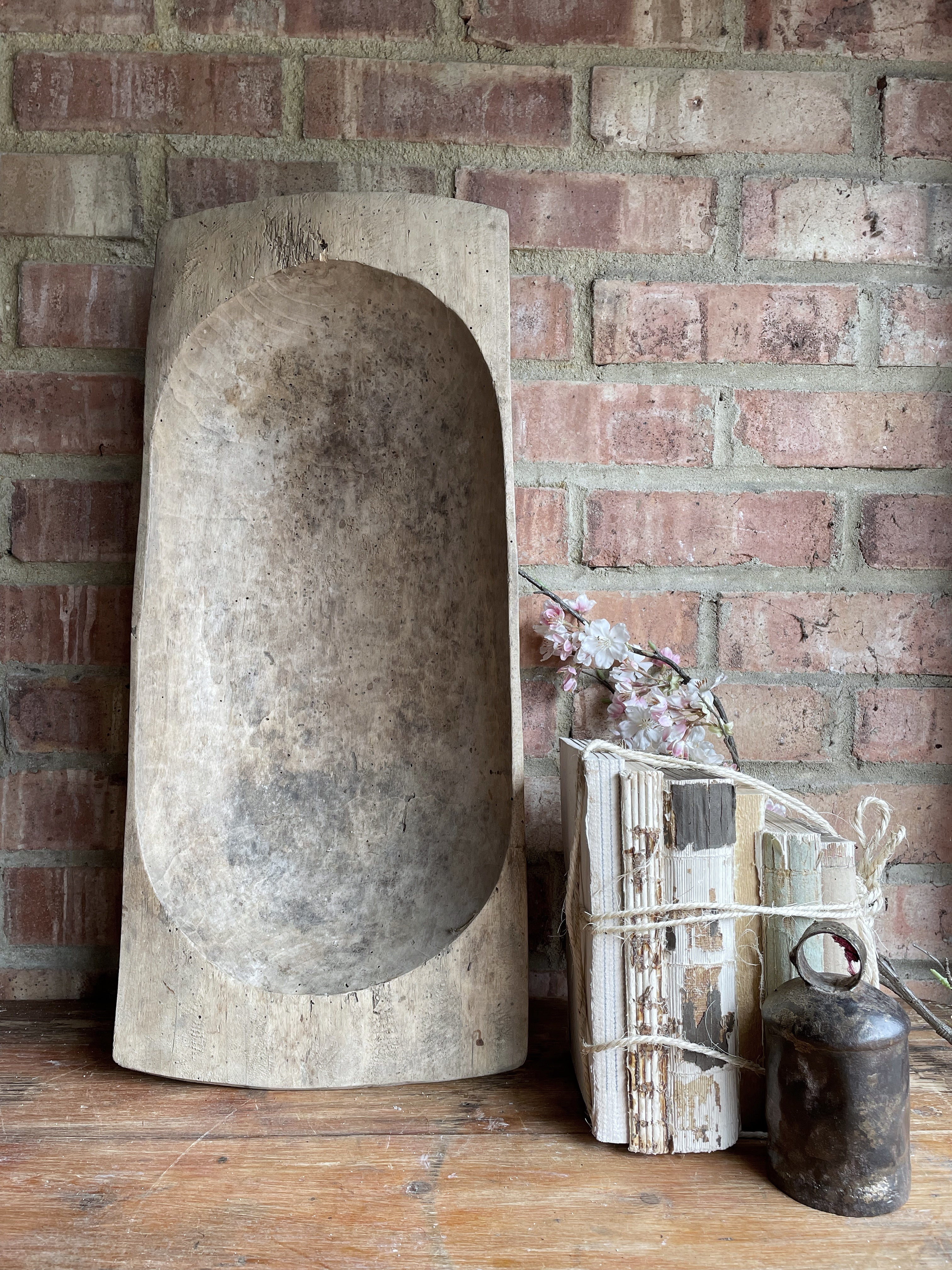 Large Rustic Wooden Dough Bowl 1