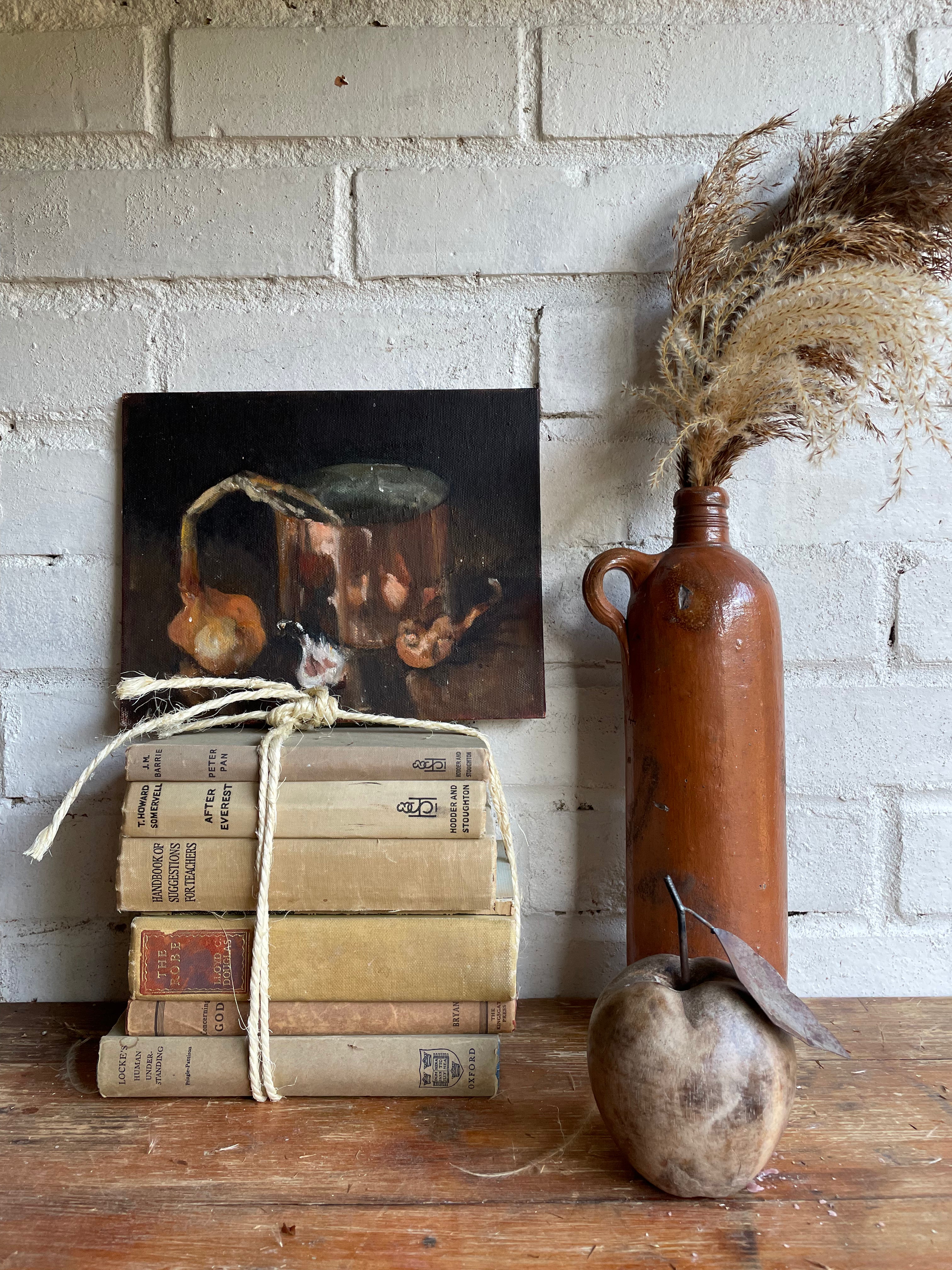 Moody Still Life with Copper Pot: Small Oil on Board