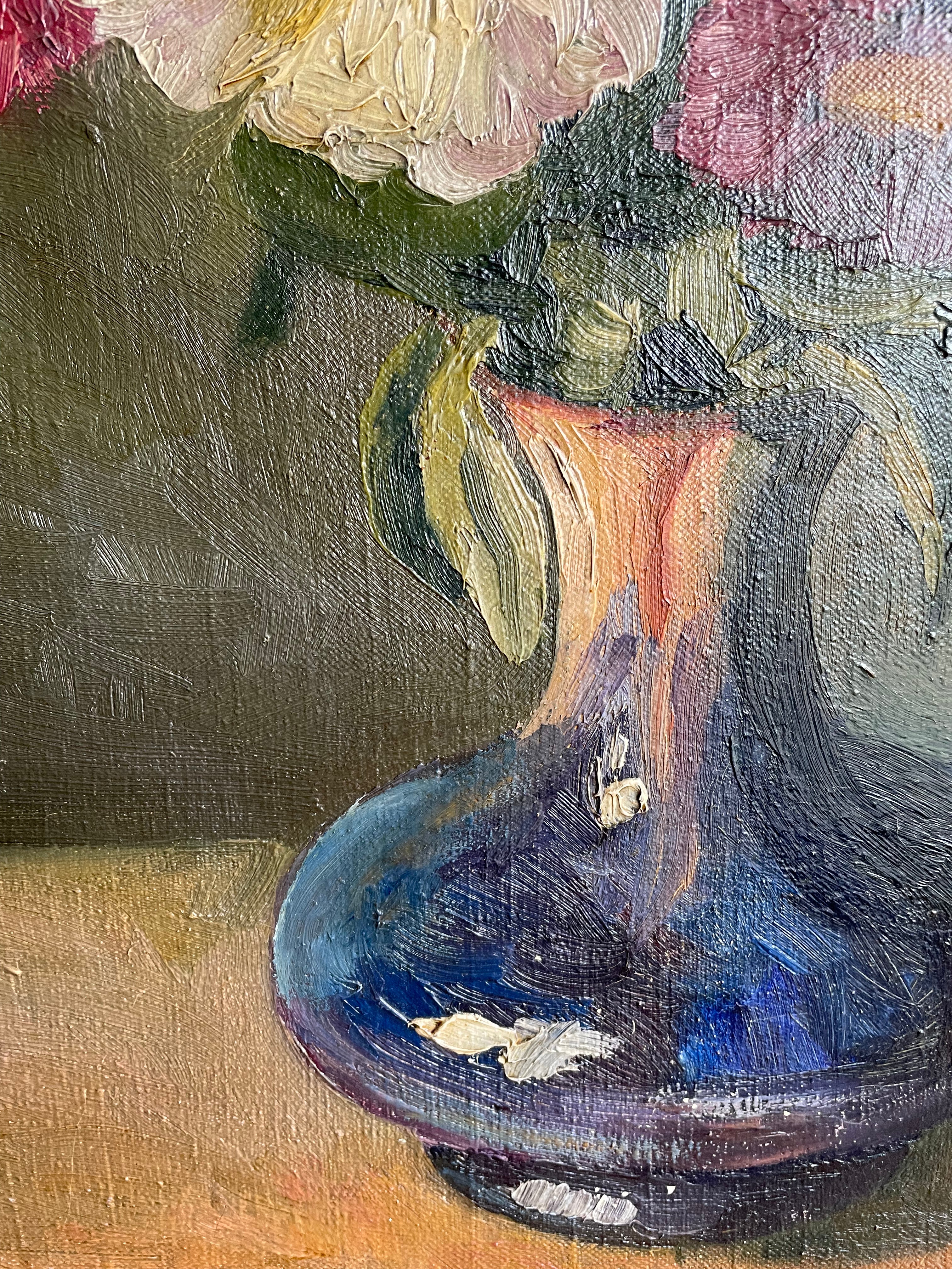 Antique Belgian Floral Still Life: Oil on Canvas