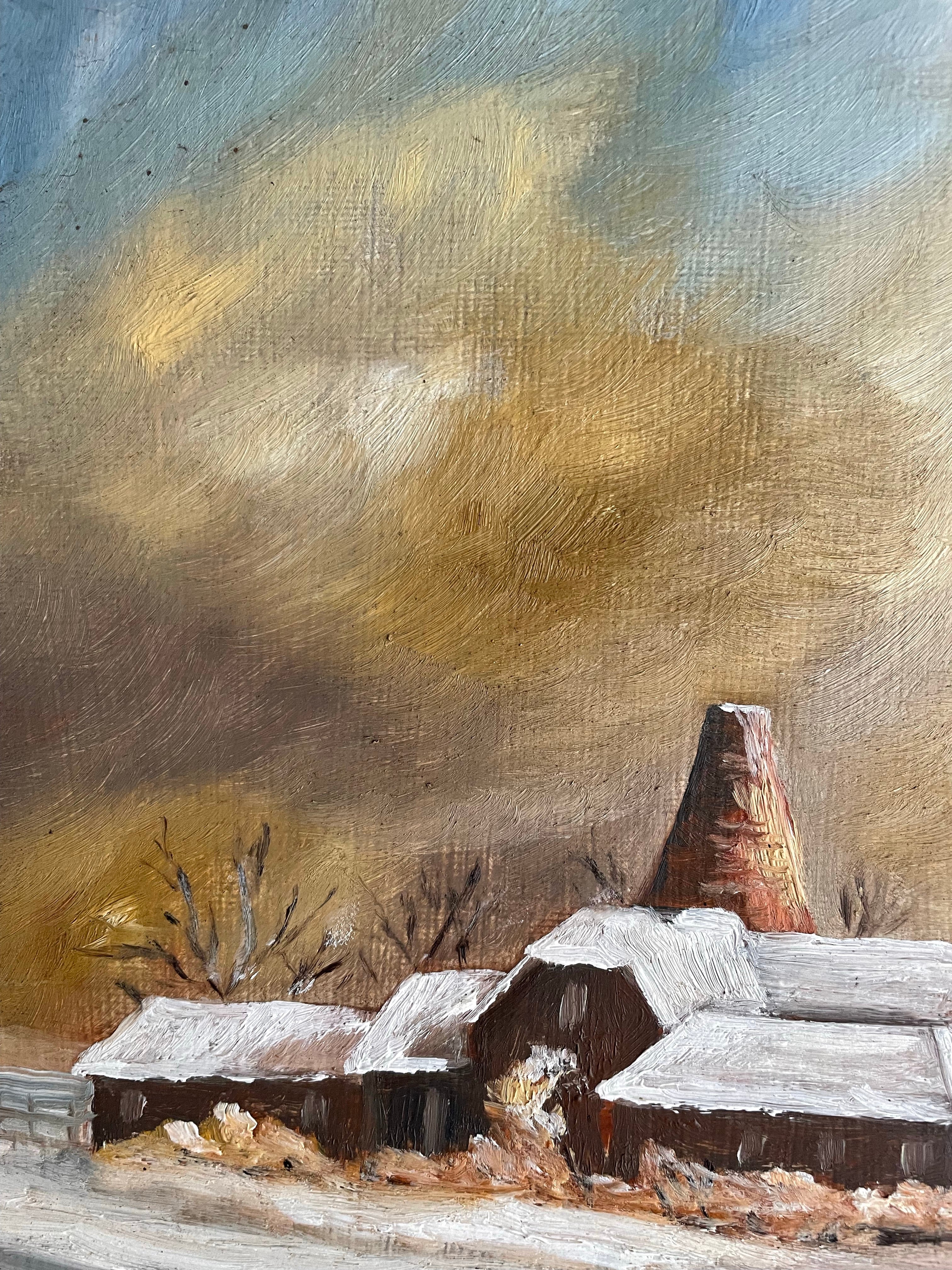 Vintage Oil on Board: Wintry Forest