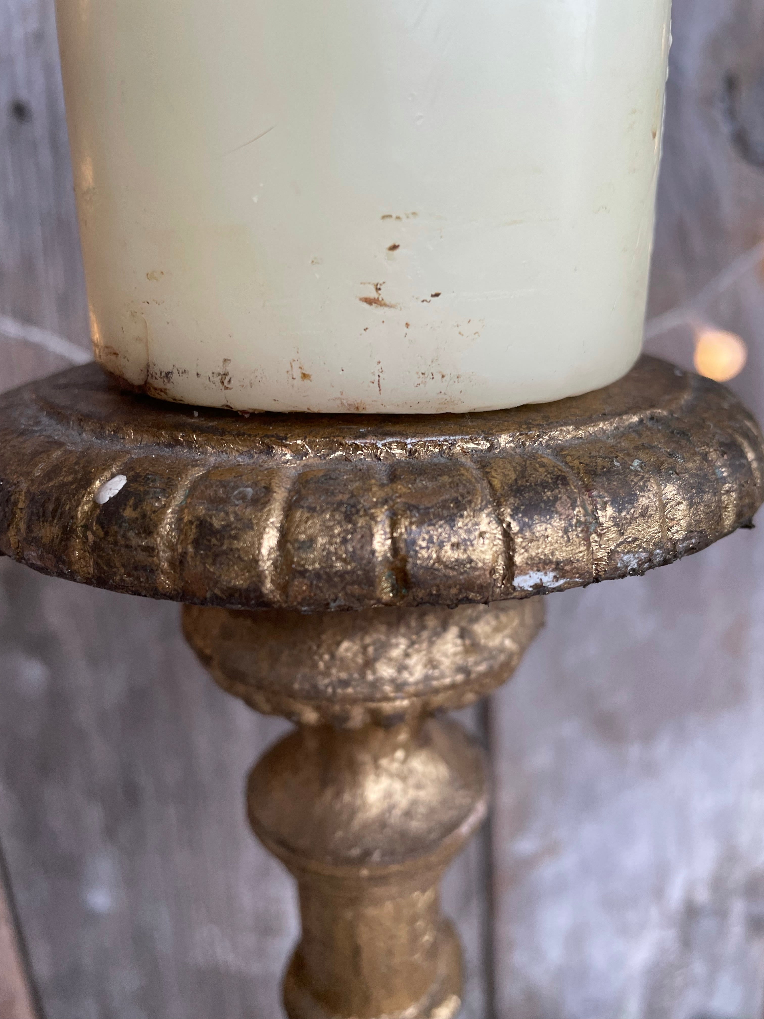 Pair of Giltwood Handcarved Church Candlesticks
