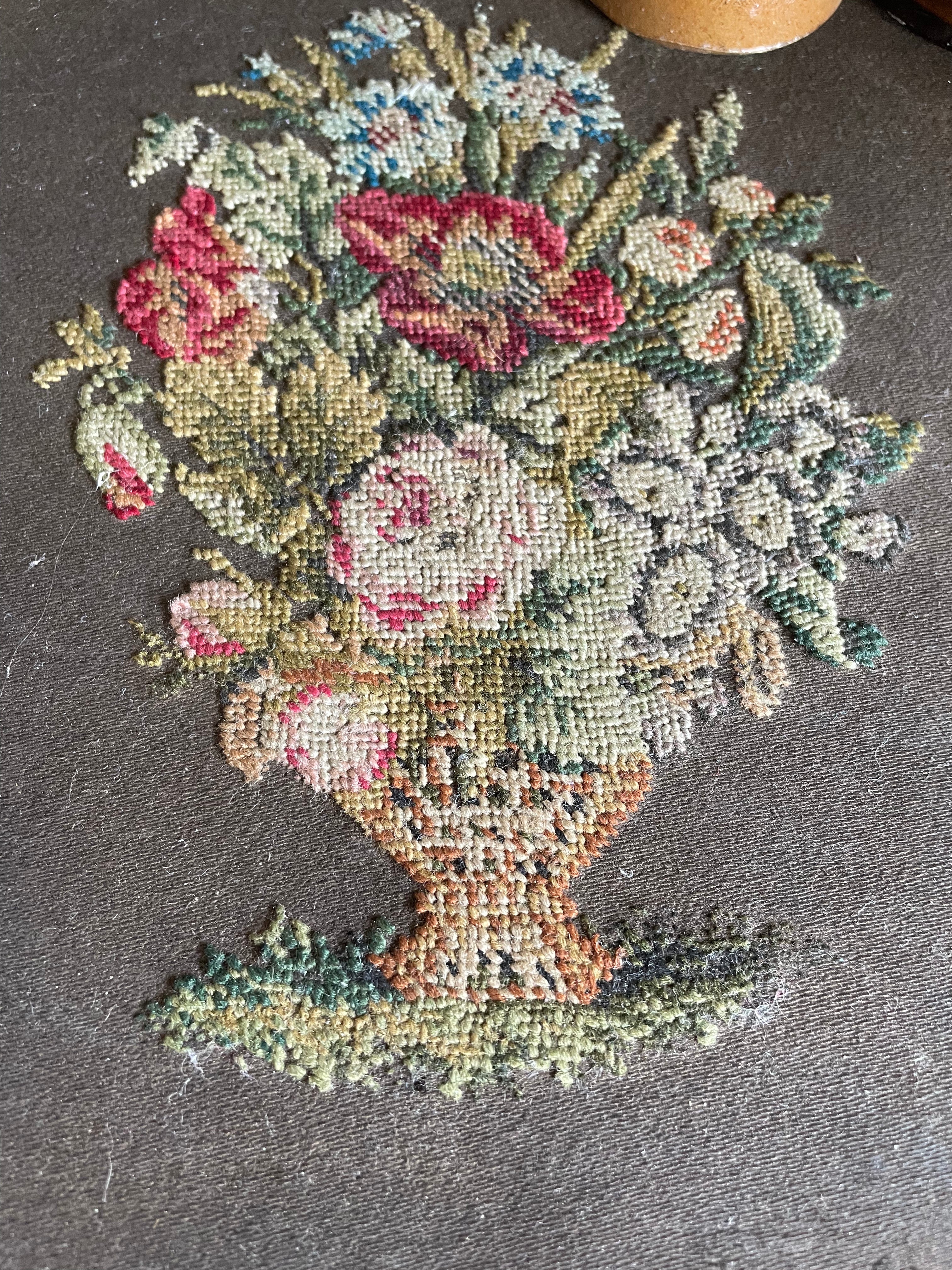Embroidered Antique Foot Stool