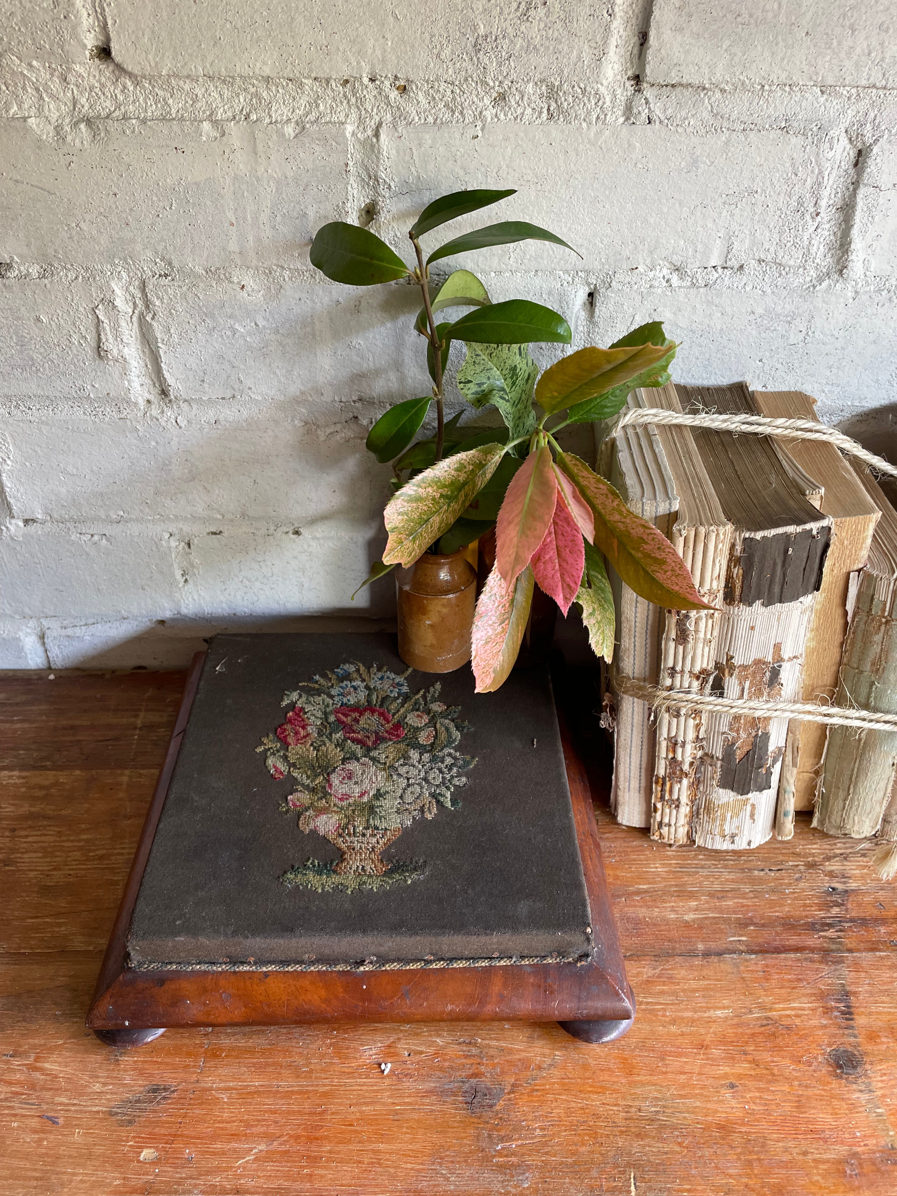 Embroidered Antique Foot Stool