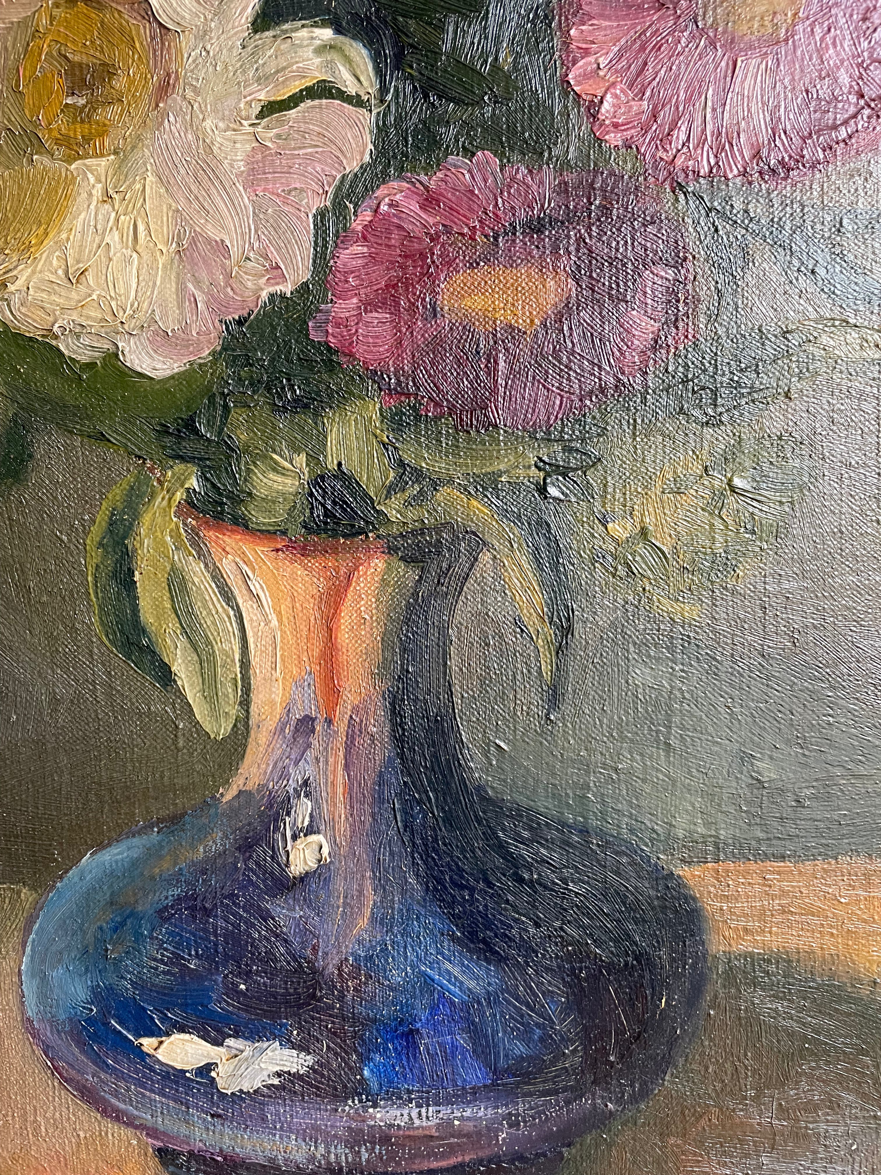 Antique Belgian Floral Still Life: Oil on Canvas