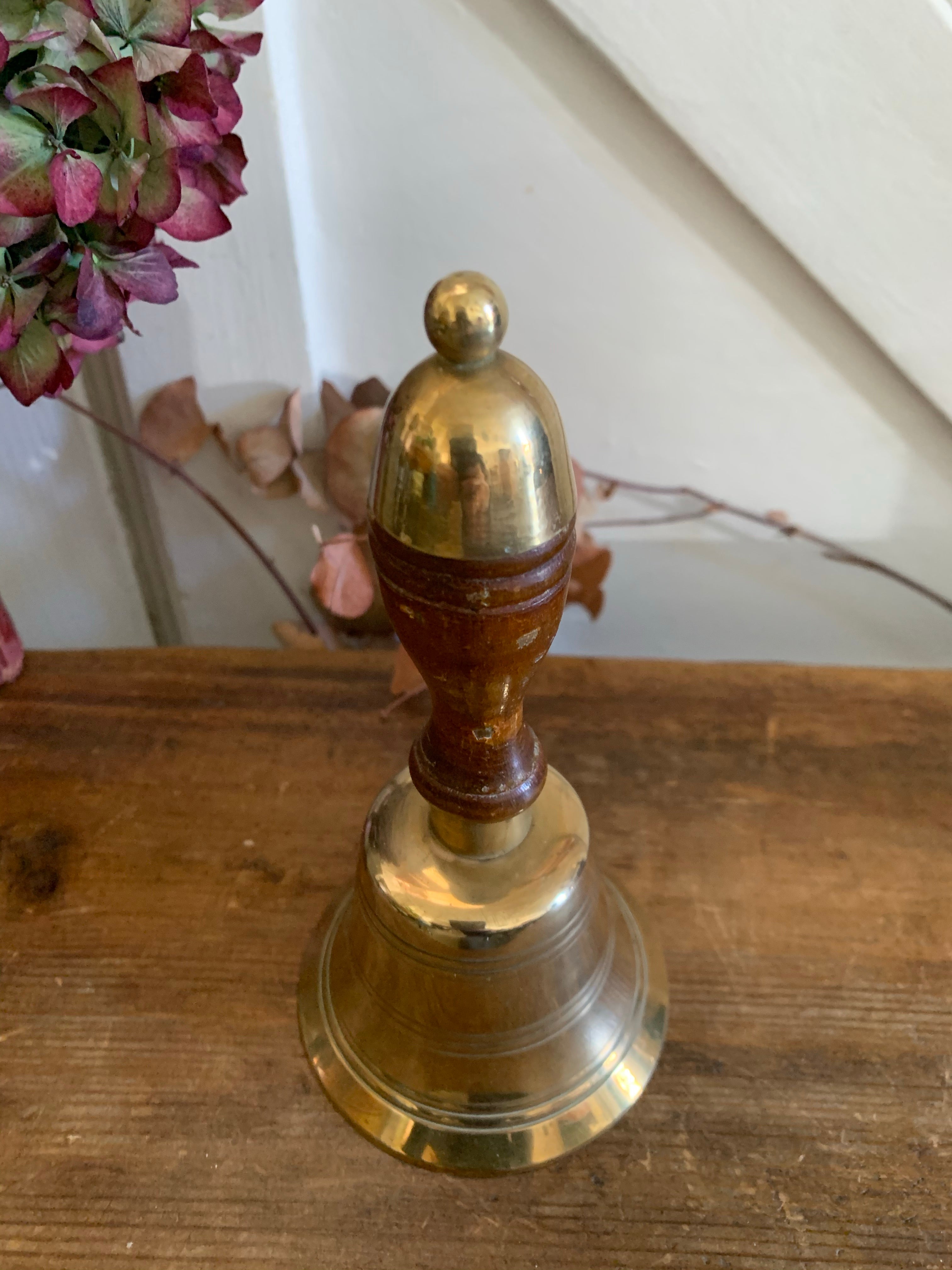 Medium Vintage Brass Handbell with Wooden Handle