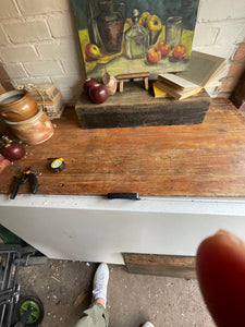 Still life with apples: Oil on Hessian and Board